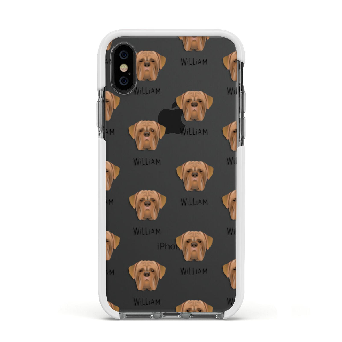 Dogue de Bordeaux Icon with Name Apple iPhone Xs Impact Case White Edge on Black Phone