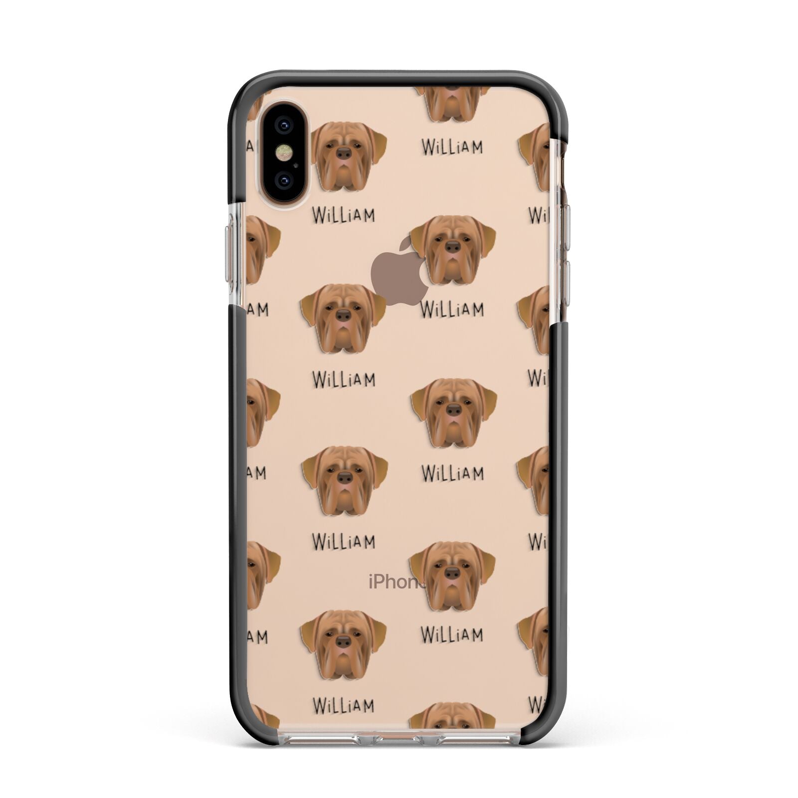 Dogue de Bordeaux Icon with Name Apple iPhone Xs Max Impact Case Black Edge on Gold Phone