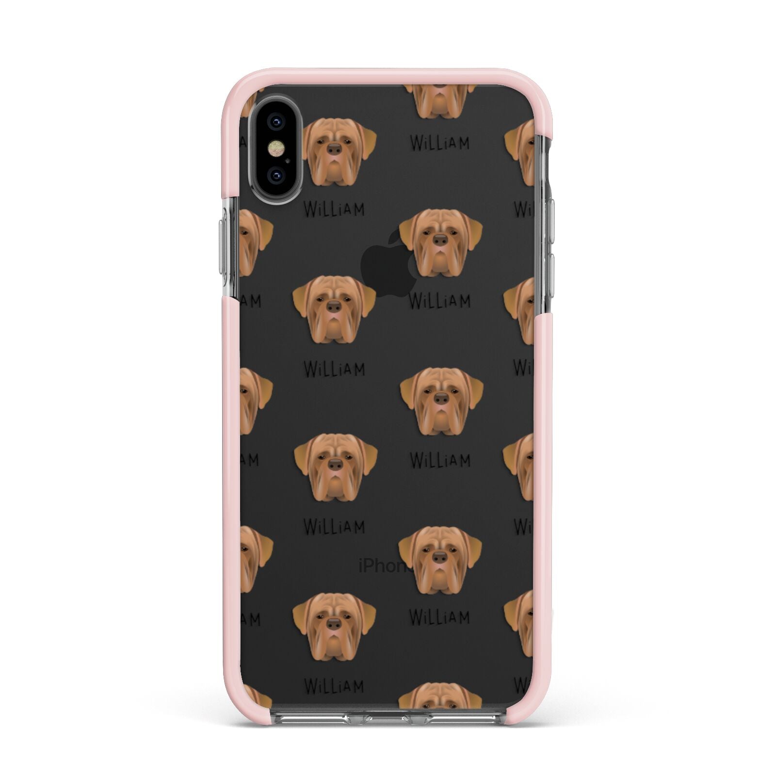 Dogue de Bordeaux Icon with Name Apple iPhone Xs Max Impact Case Pink Edge on Black Phone