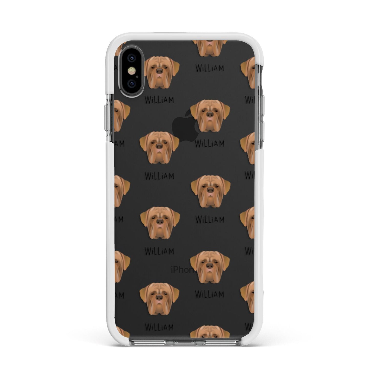 Dogue de Bordeaux Icon with Name Apple iPhone Xs Max Impact Case White Edge on Black Phone