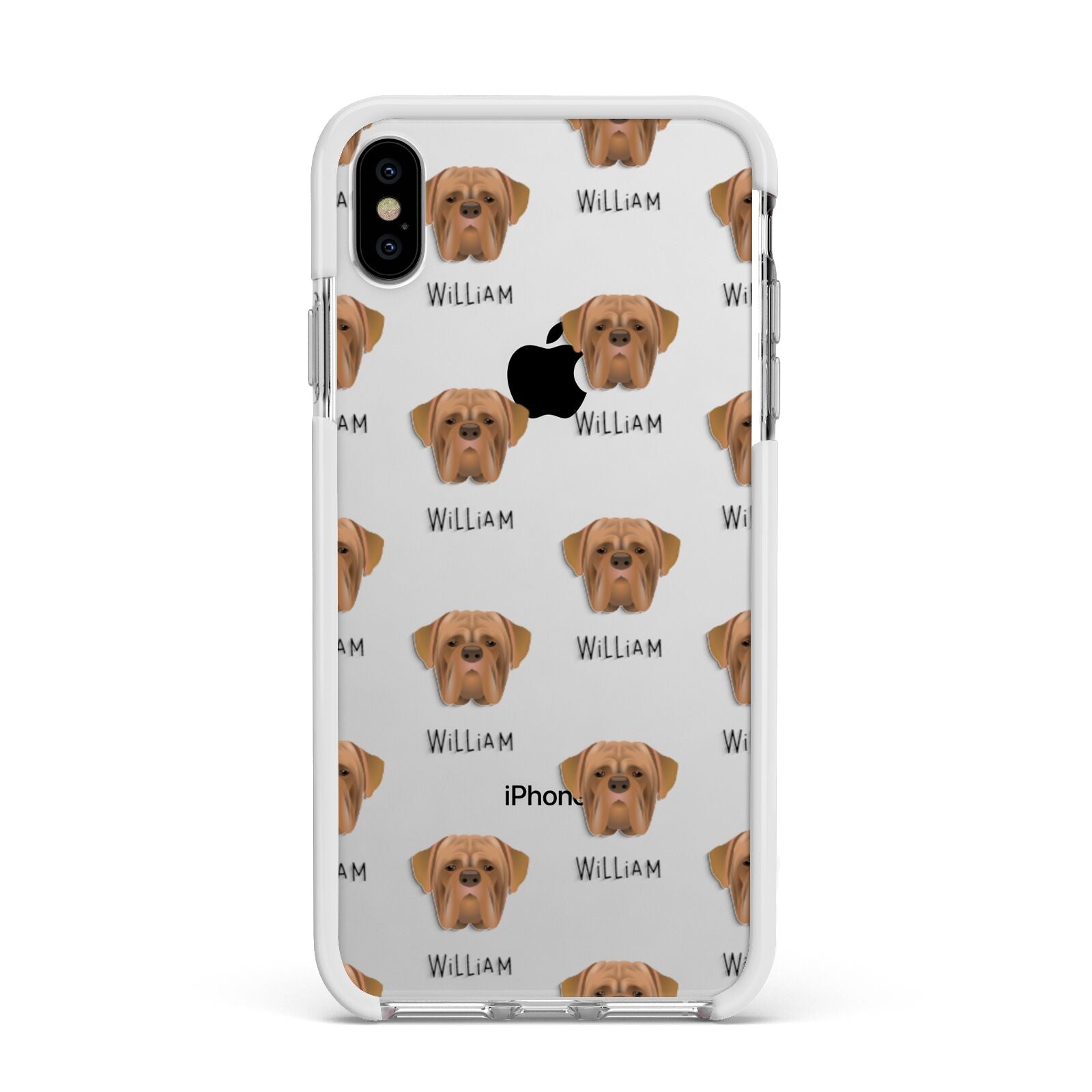 Dogue de Bordeaux Icon with Name Apple iPhone Xs Max Impact Case White Edge on Silver Phone