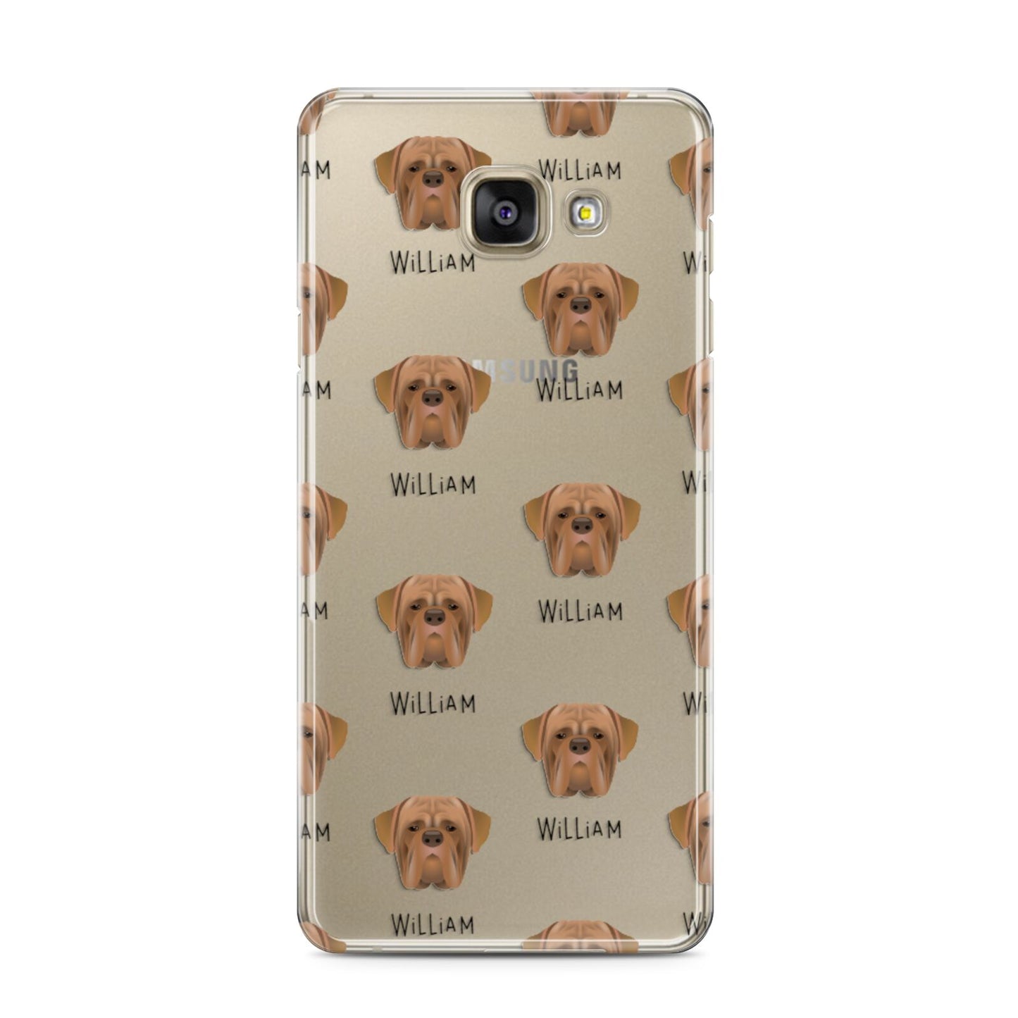 Dogue de Bordeaux Icon with Name Samsung Galaxy A3 2016 Case on gold phone