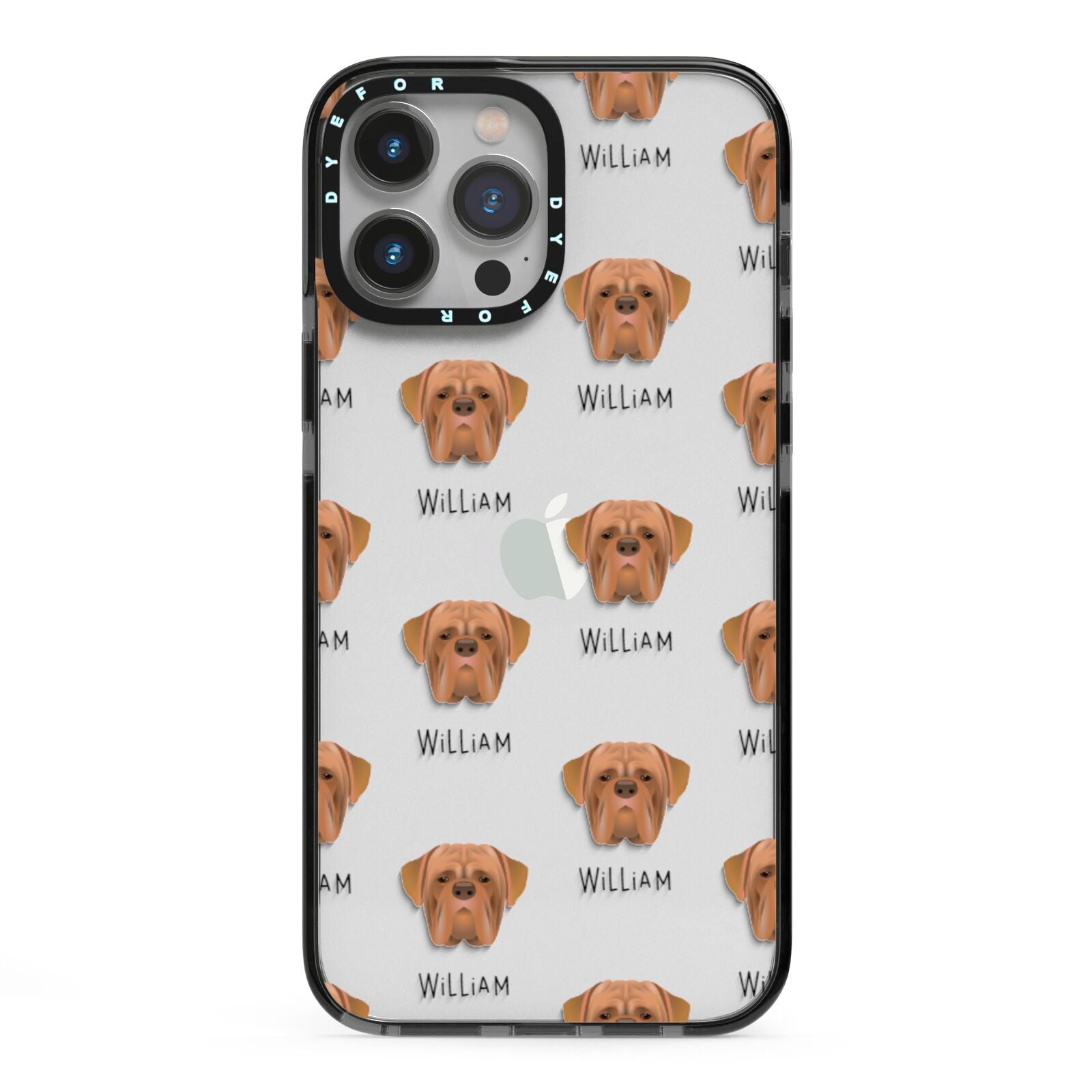 Dogue de Bordeaux Icon with Name iPhone 13 Pro Max Black Impact Case on Silver phone