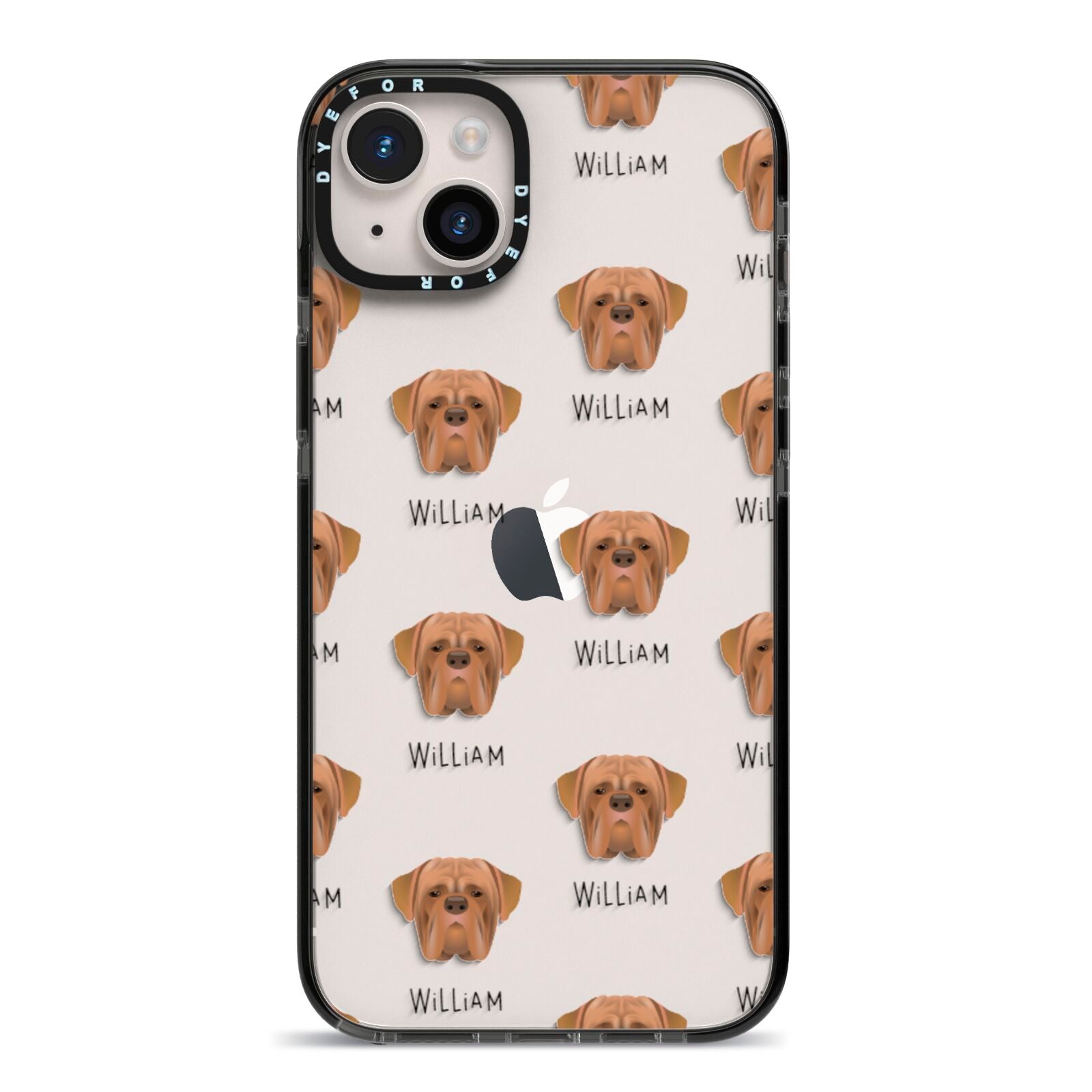 Dogue de Bordeaux Icon with Name iPhone 14 Plus Black Impact Case on Silver phone
