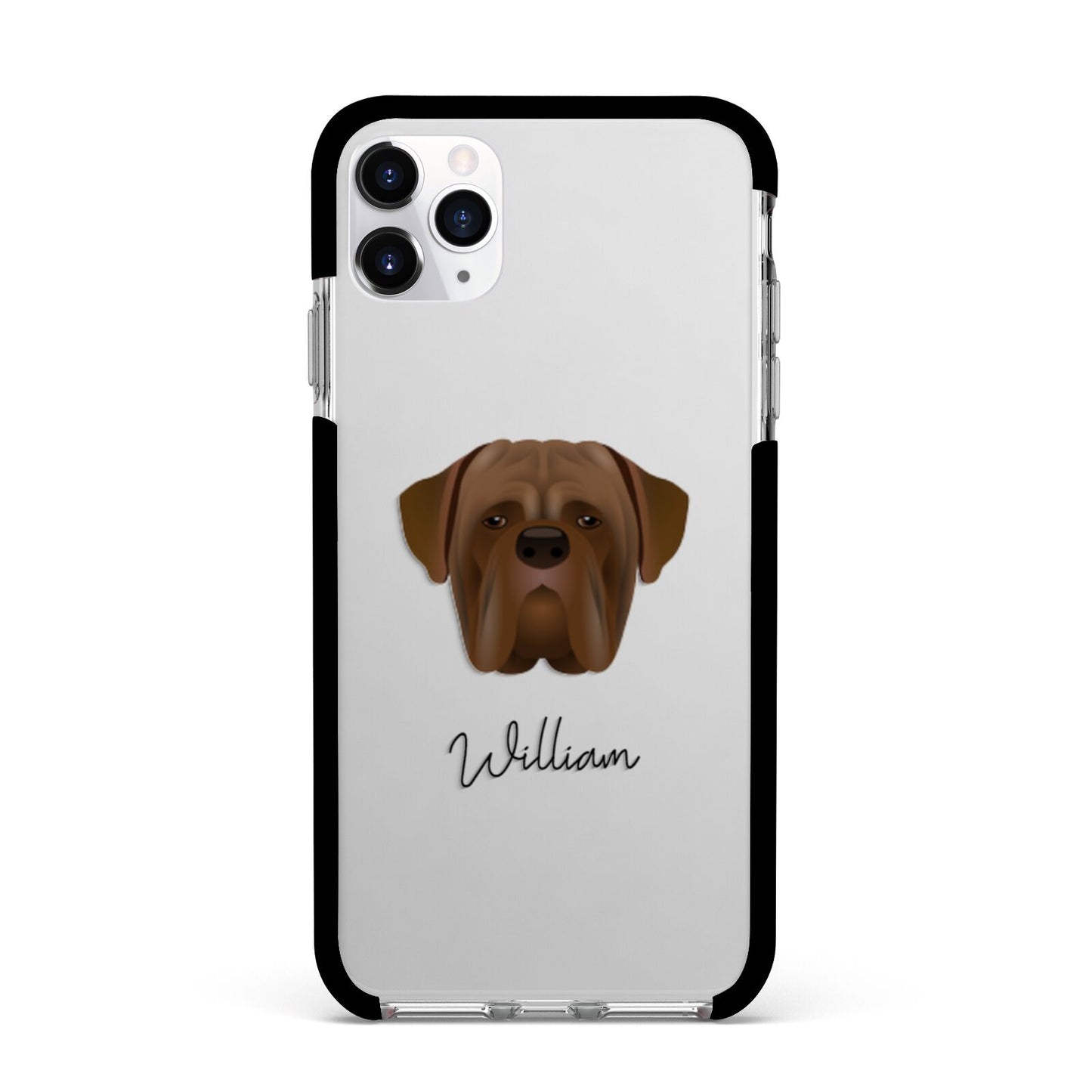 Dogue de Bordeaux Personalised Apple iPhone 11 Pro Max in Silver with Black Impact Case