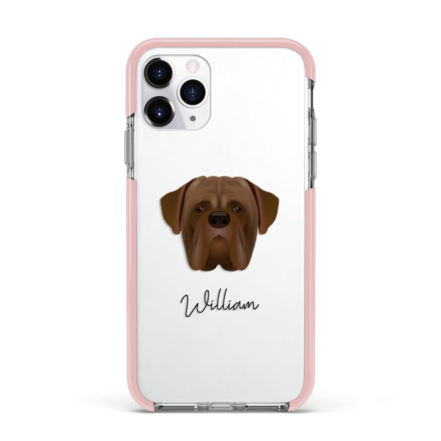 Dogue de Bordeaux Personalised Apple iPhone 11 Pro in Silver with Pink Impact Case