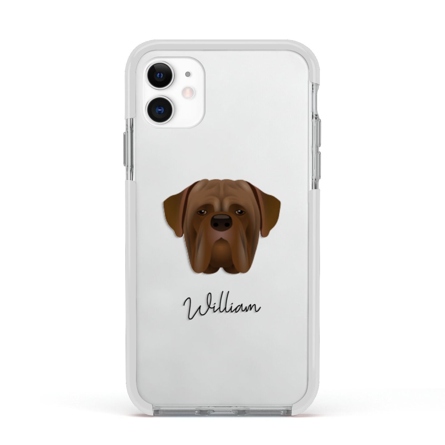 Dogue de Bordeaux Personalised Apple iPhone 11 in White with White Impact Case