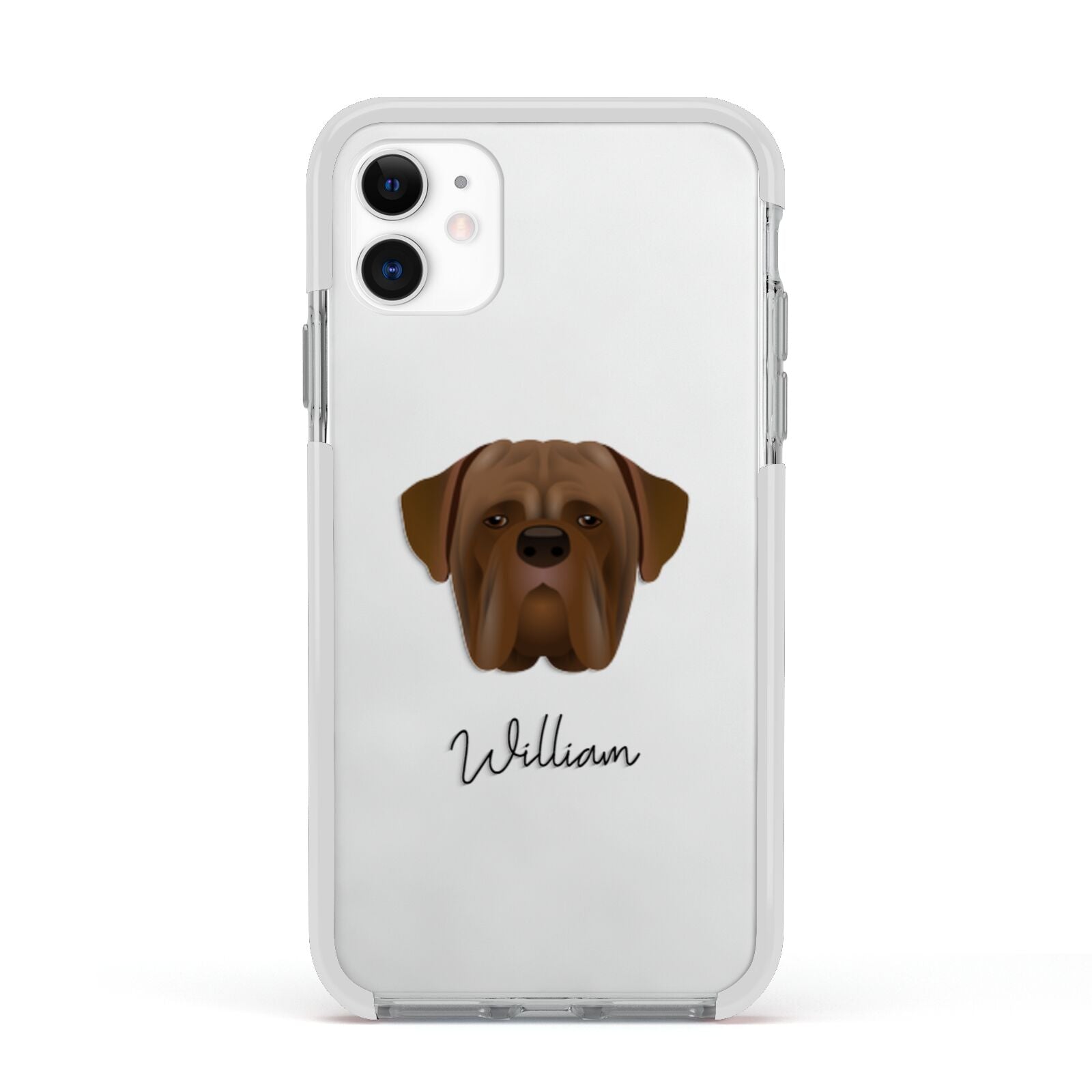 Dogue de Bordeaux Personalised Apple iPhone 11 in White with White Impact Case