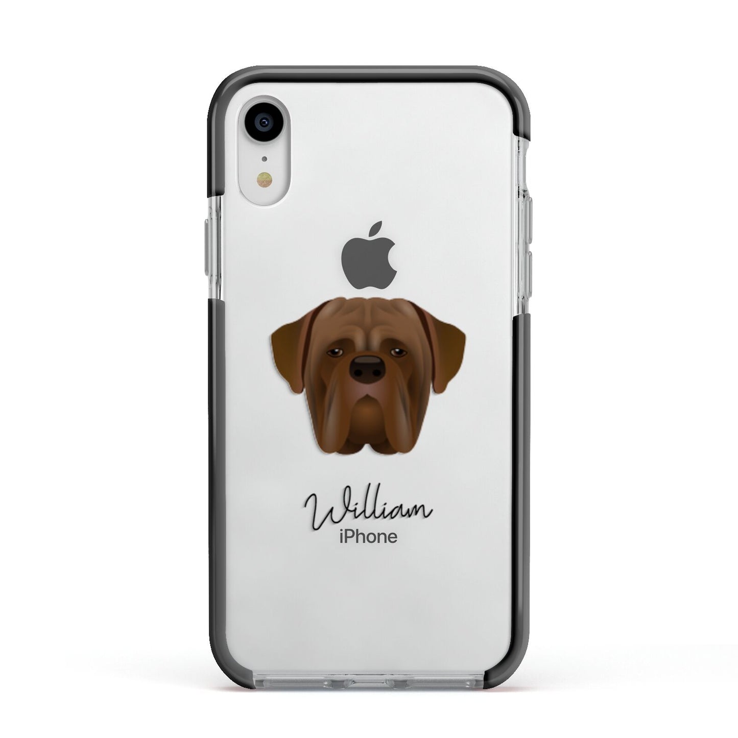 Dogue de Bordeaux Personalised Apple iPhone XR Impact Case Black Edge on Silver Phone