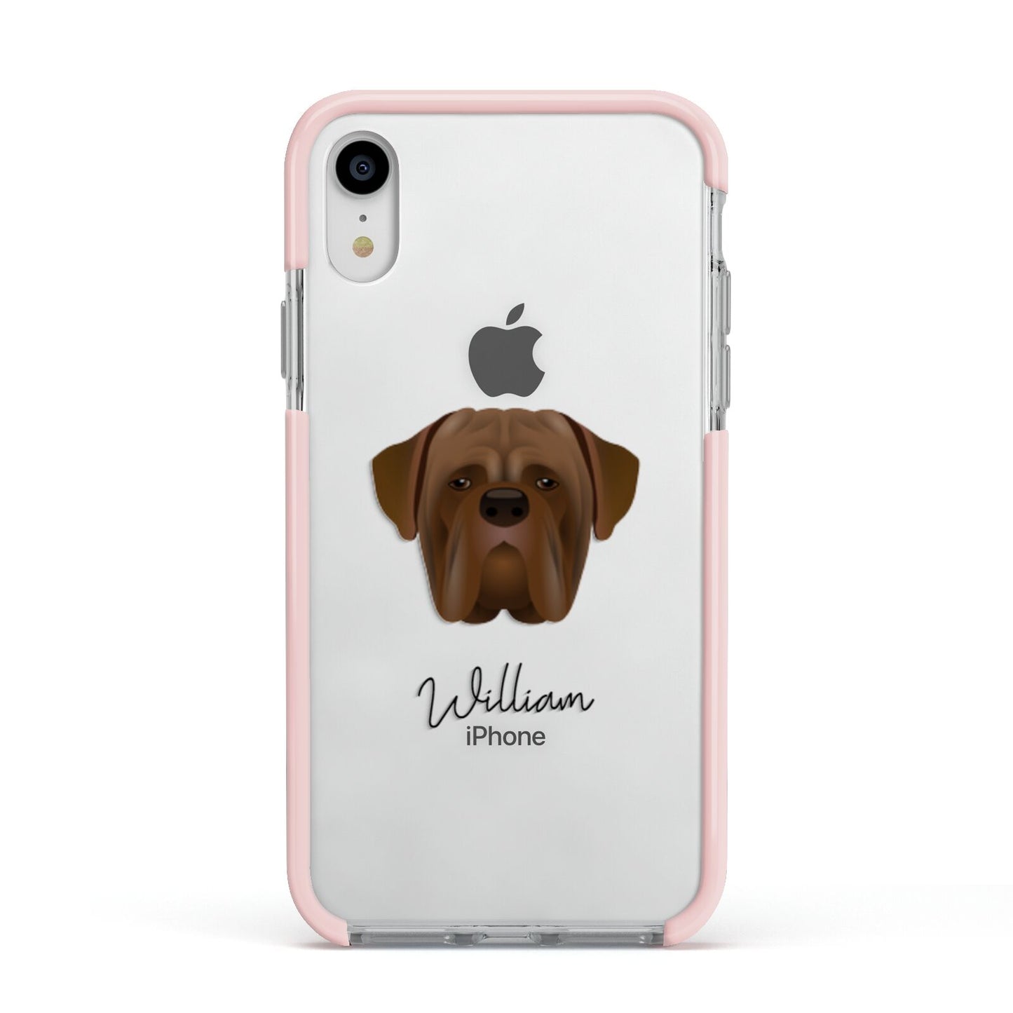 Dogue de Bordeaux Personalised Apple iPhone XR Impact Case Pink Edge on Silver Phone
