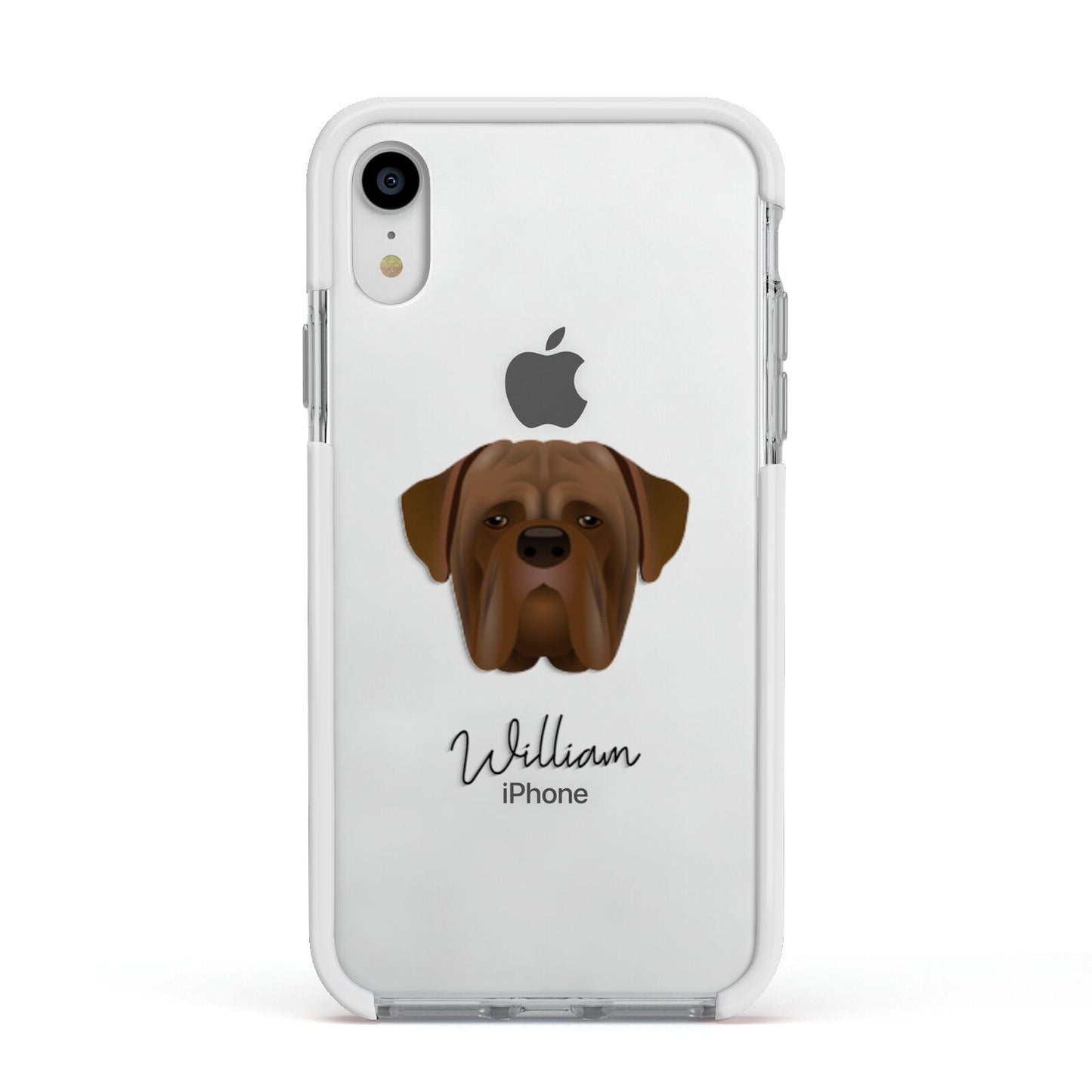 Dogue de Bordeaux Personalised Apple iPhone XR Impact Case White Edge on Silver Phone