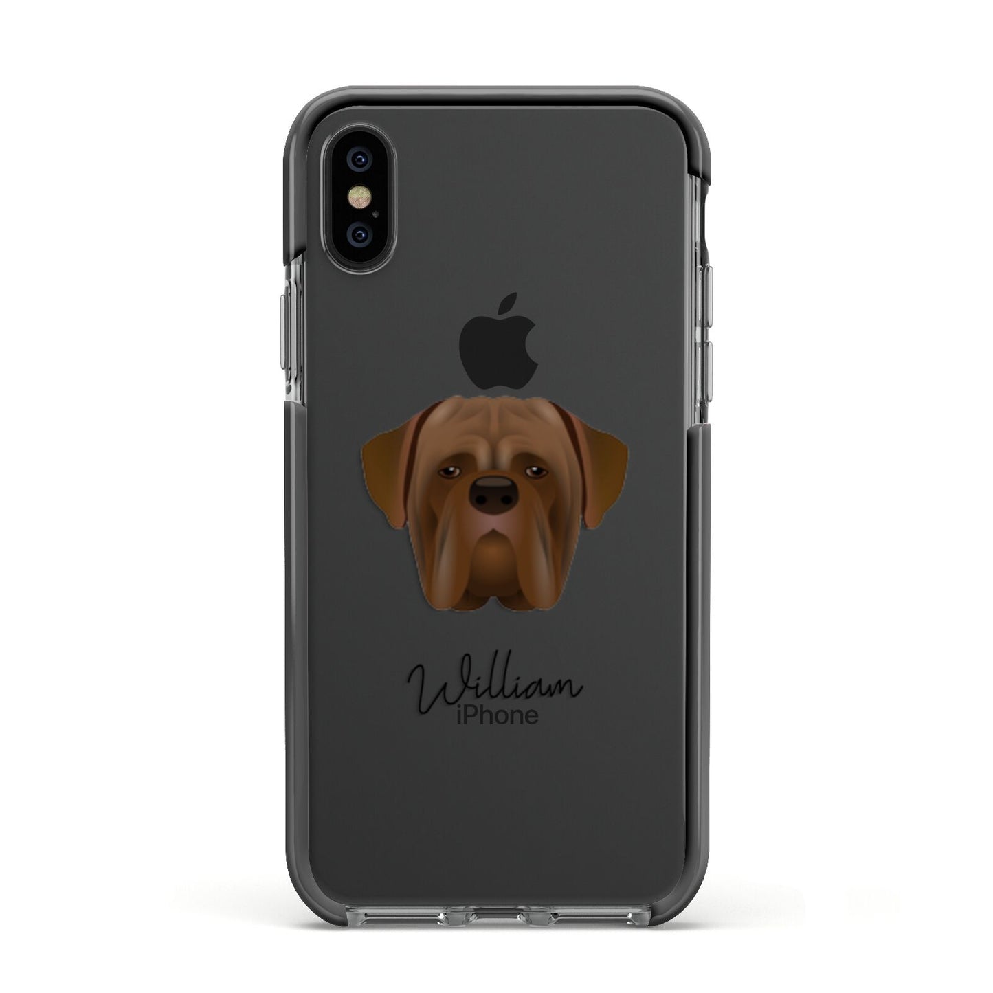 Dogue de Bordeaux Personalised Apple iPhone Xs Impact Case Black Edge on Black Phone