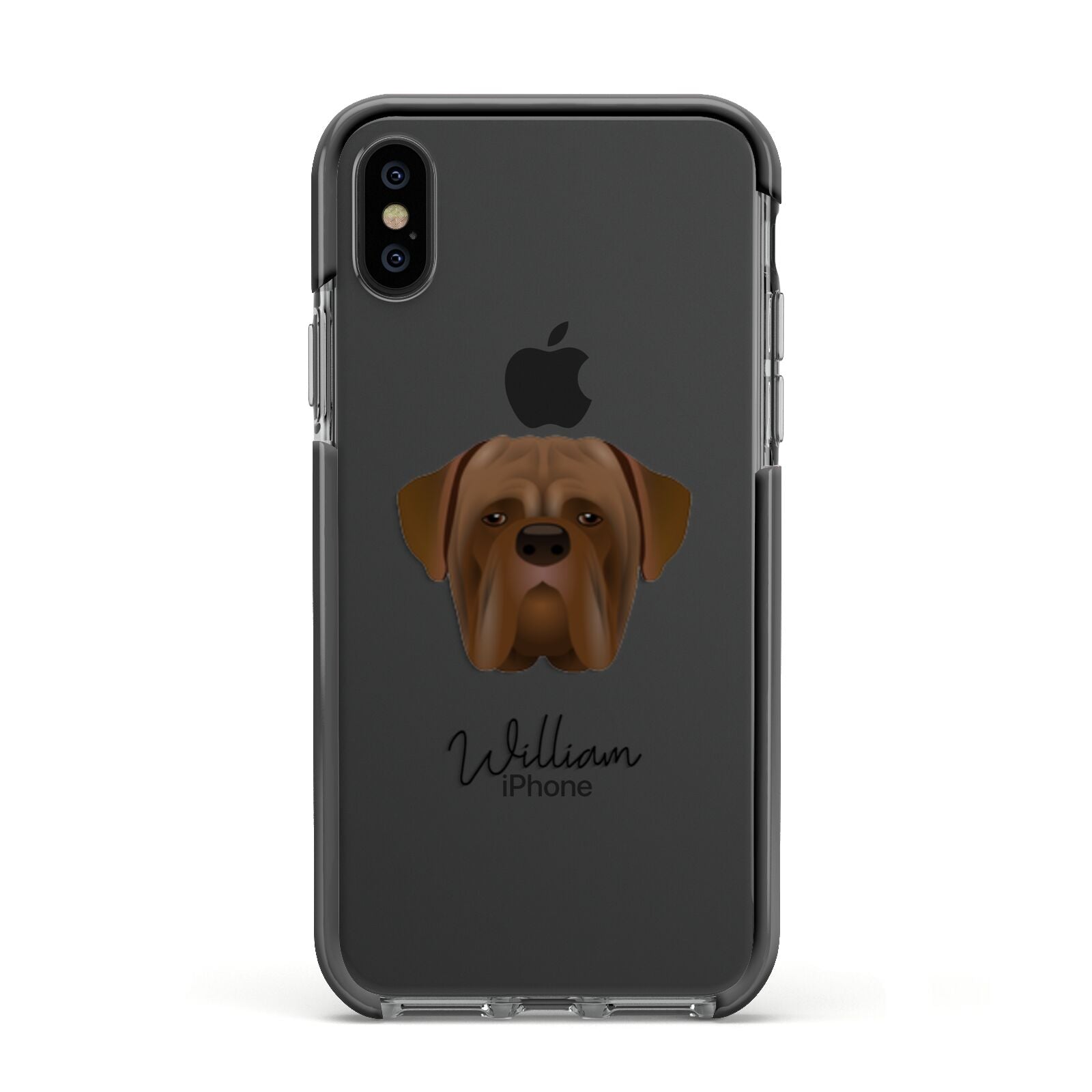 Dogue de Bordeaux Personalised Apple iPhone Xs Impact Case Black Edge on Black Phone