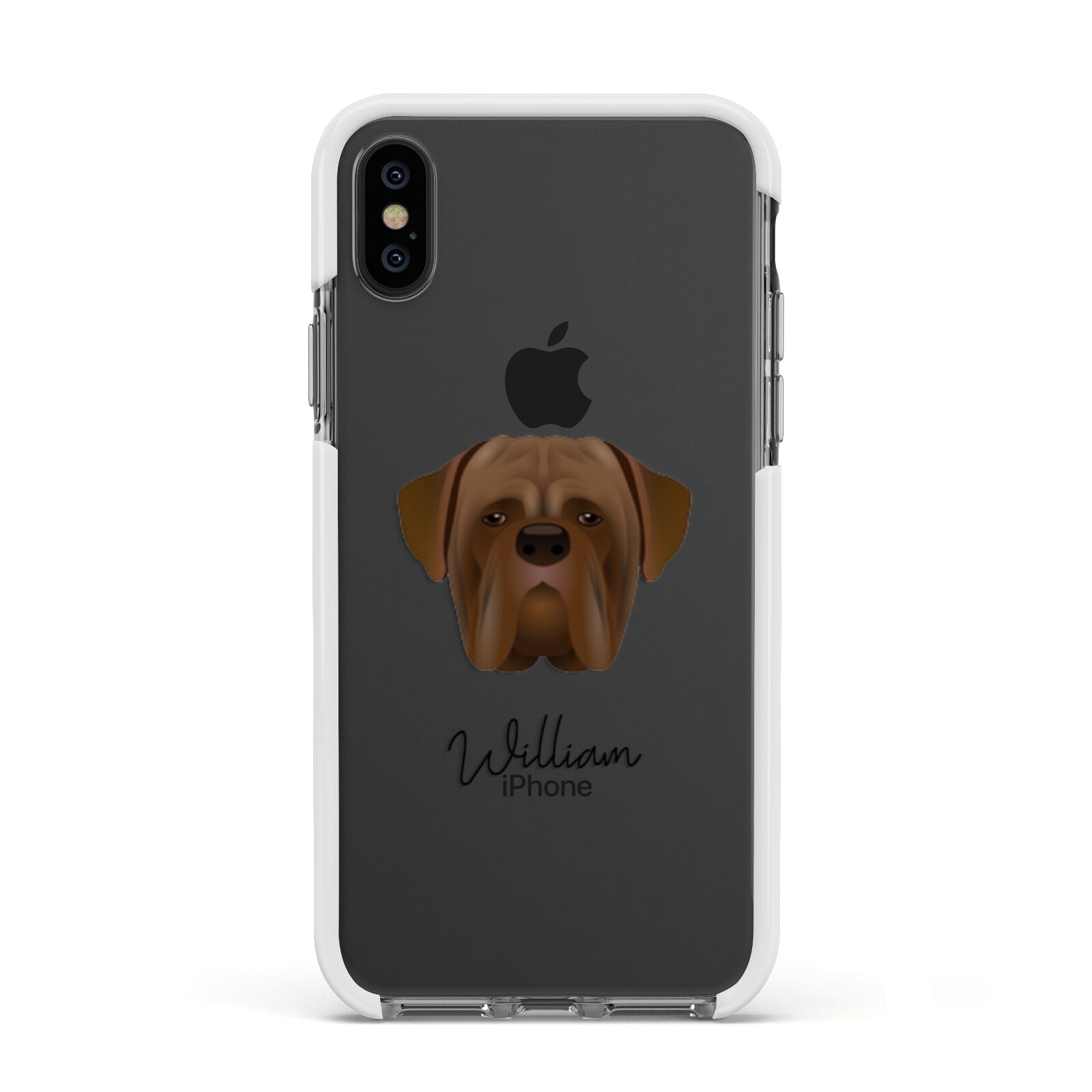 Dogue de Bordeaux Personalised Apple iPhone Xs Impact Case White Edge on Black Phone