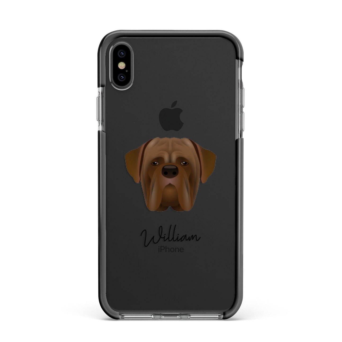 Dogue de Bordeaux Personalised Apple iPhone Xs Max Impact Case Black Edge on Black Phone