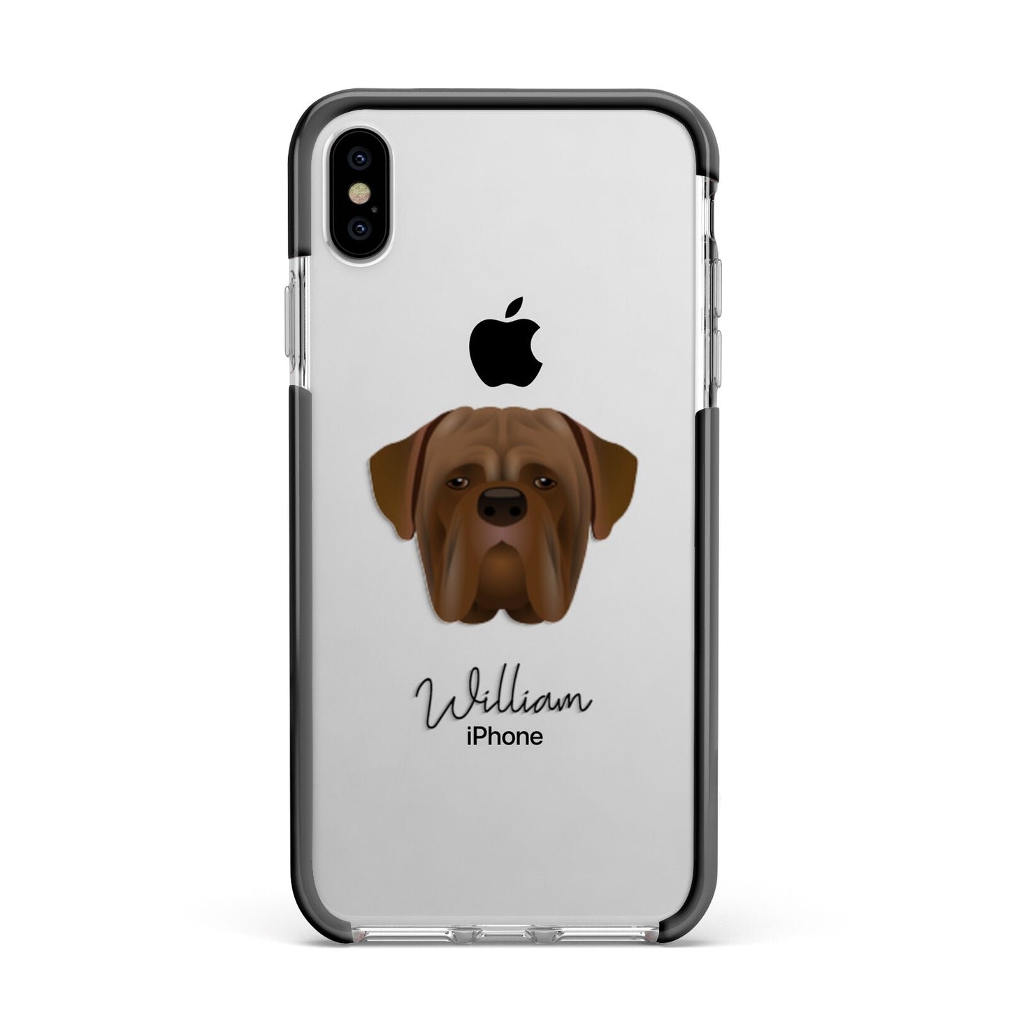 Dogue de Bordeaux Personalised Apple iPhone Xs Max Impact Case Black Edge on Silver Phone