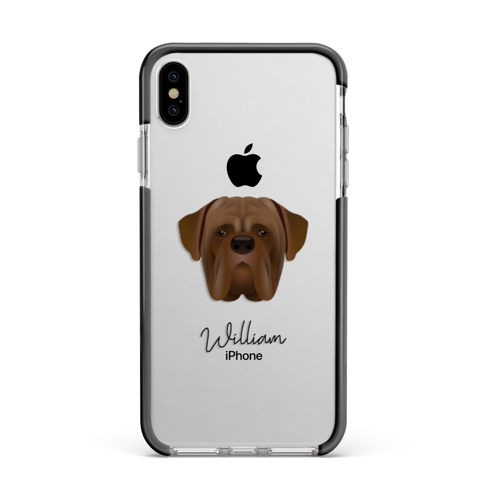 Dogue de Bordeaux Personalised Apple iPhone Xs Max Impact Case Black Edge on Silver Phone