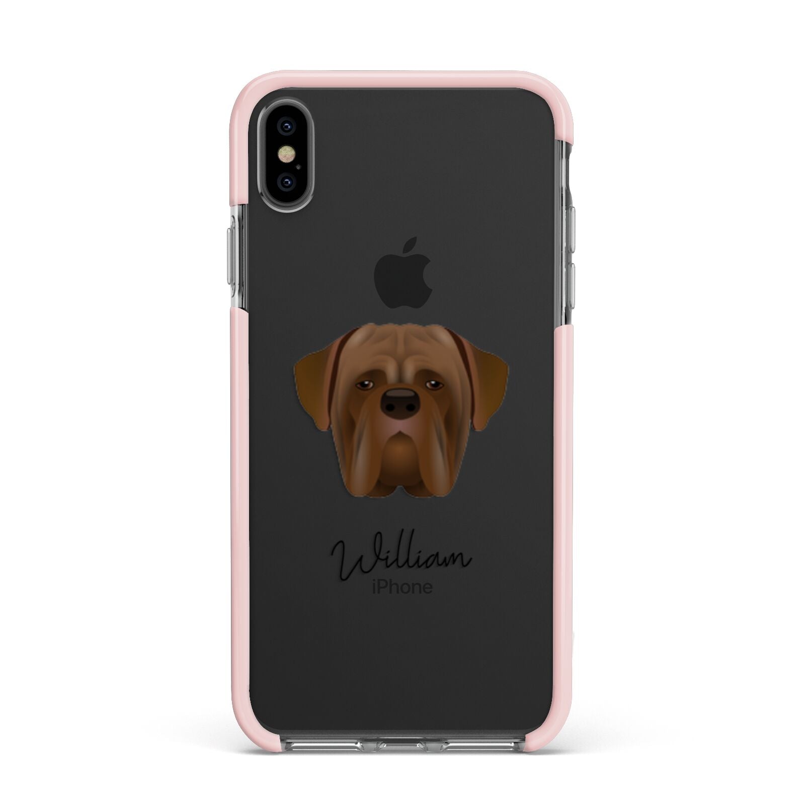 Dogue de Bordeaux Personalised Apple iPhone Xs Max Impact Case Pink Edge on Black Phone
