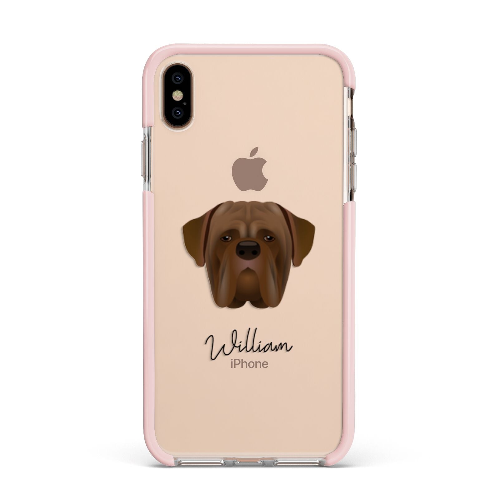 Dogue de Bordeaux Personalised Apple iPhone Xs Max Impact Case Pink Edge on Gold Phone