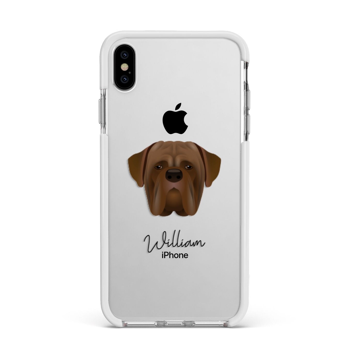 Dogue de Bordeaux Personalised Apple iPhone Xs Max Impact Case White Edge on Silver Phone
