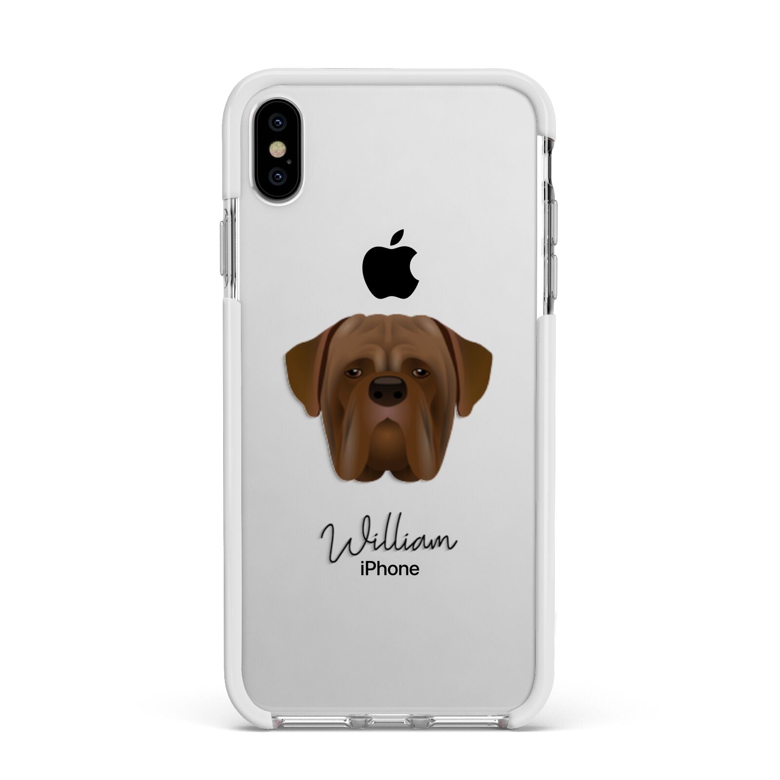 Dogue de Bordeaux Personalised Apple iPhone Xs Max Impact Case White Edge on Silver Phone