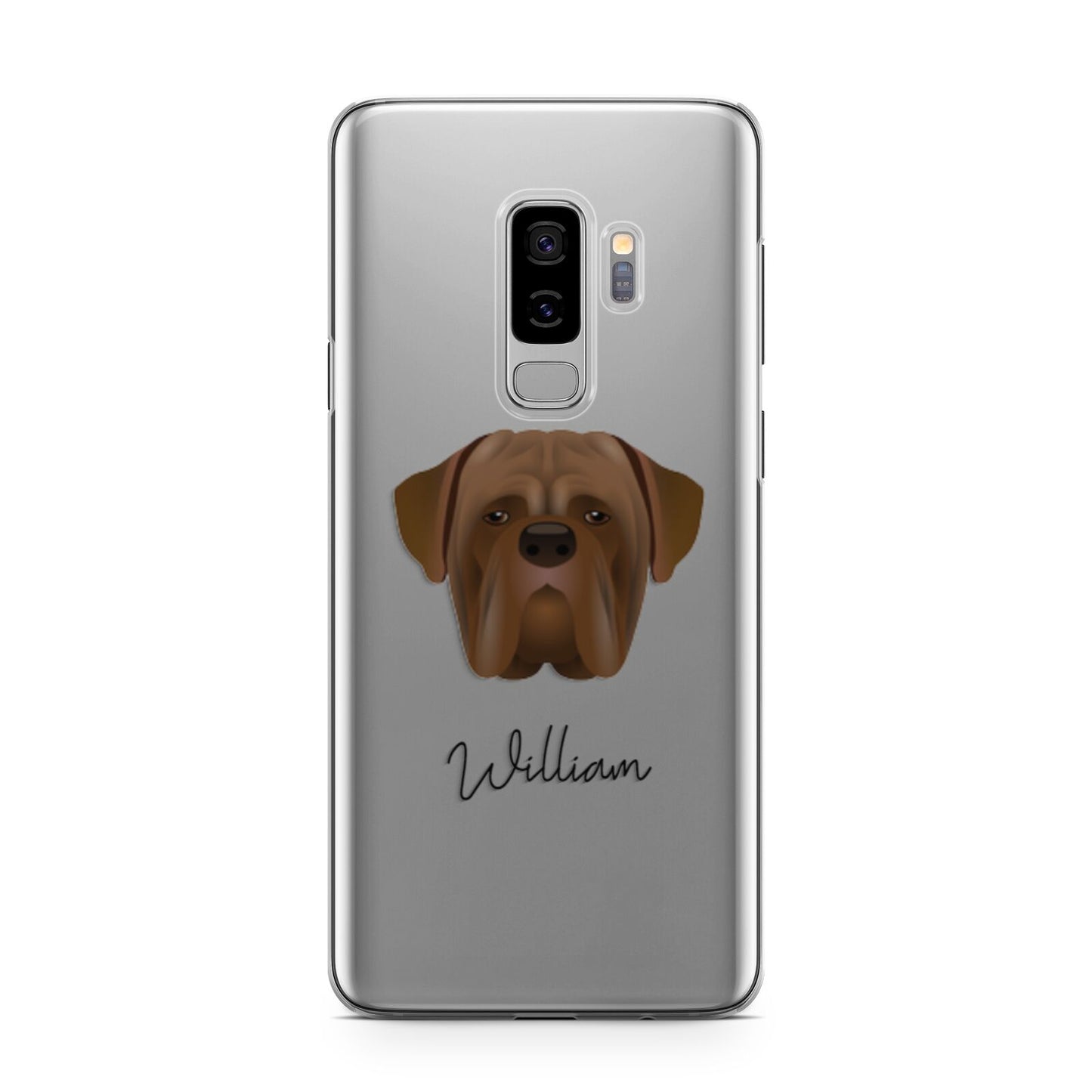 Dogue de Bordeaux Personalised Samsung Galaxy S9 Plus Case on Silver phone