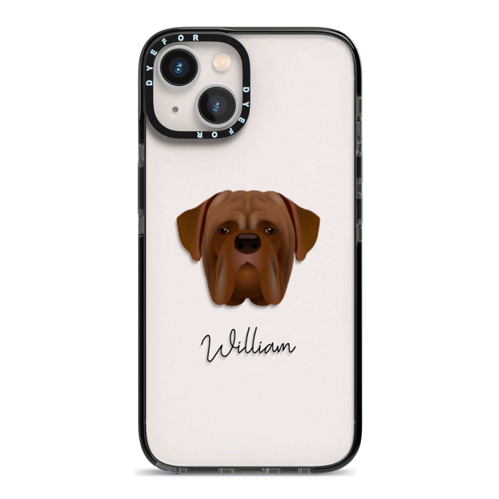 Dogue de Bordeaux Personalised iPhone 13 Black Impact Case on Silver phone