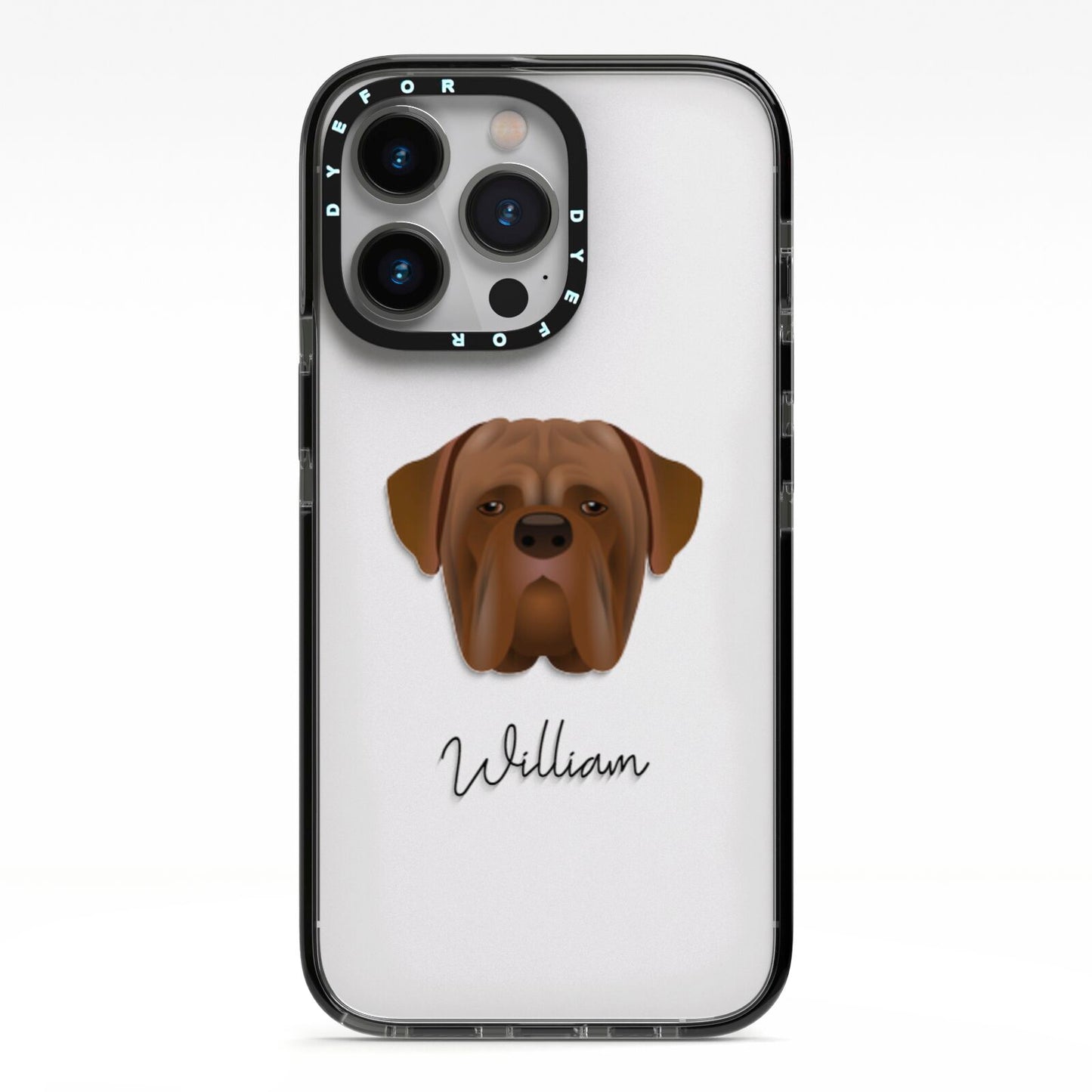 Dogue de Bordeaux Personalised iPhone 13 Pro Black Impact Case on Silver phone