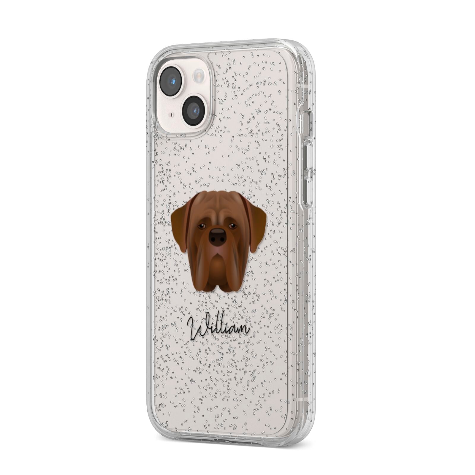 Dogue de Bordeaux Personalised iPhone 14 Plus Glitter Tough Case Starlight Angled Image