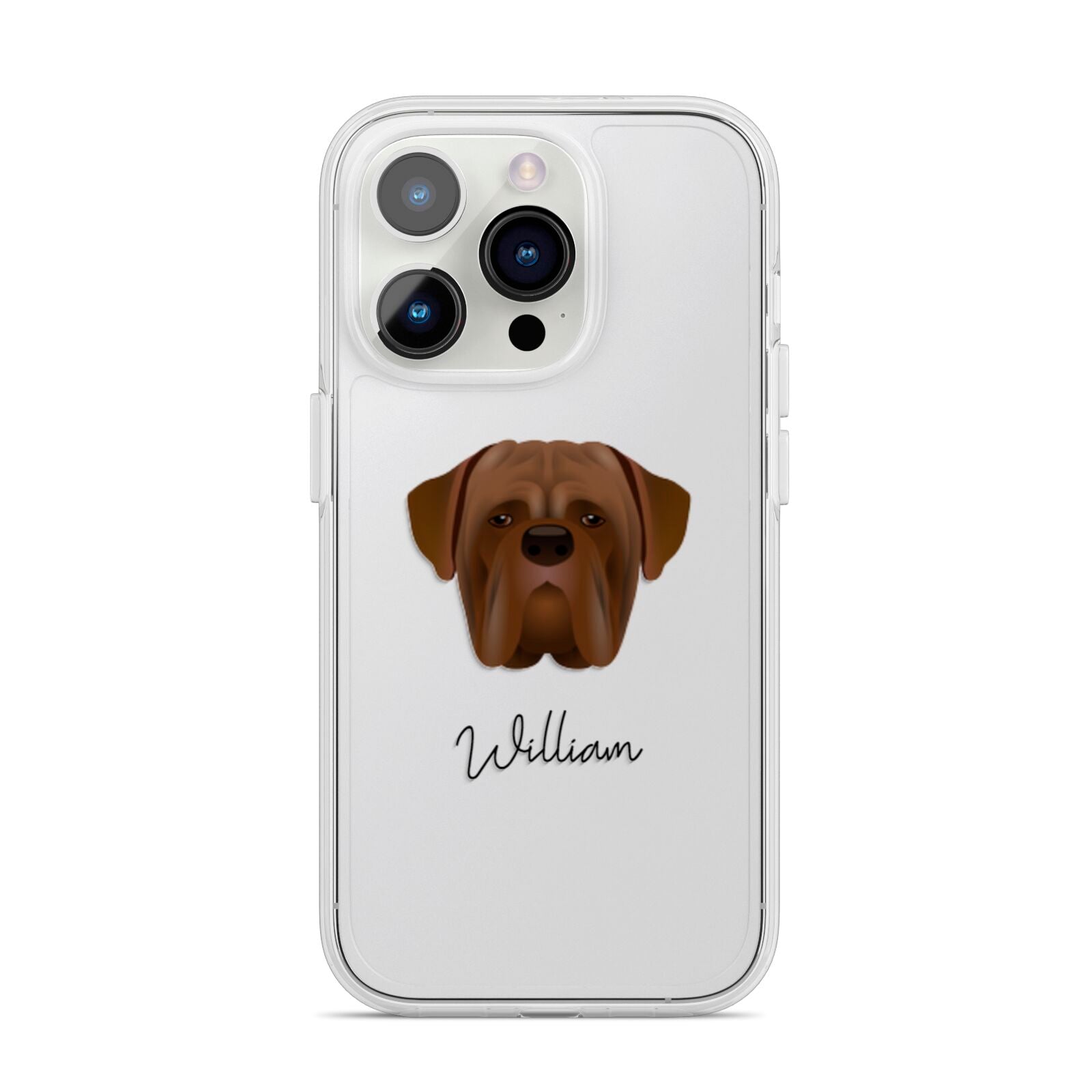 Dogue de Bordeaux Personalised iPhone 14 Pro Clear Tough Case Silver