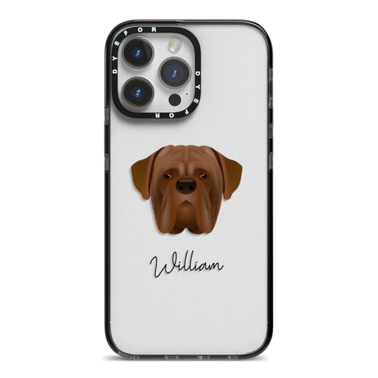 Dogue de Bordeaux Personalised iPhone 14 Pro Max Black Impact Case on Silver phone