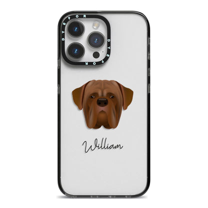 Dogue de Bordeaux Personalised iPhone 14 Pro Max Black Impact Case on Silver phone