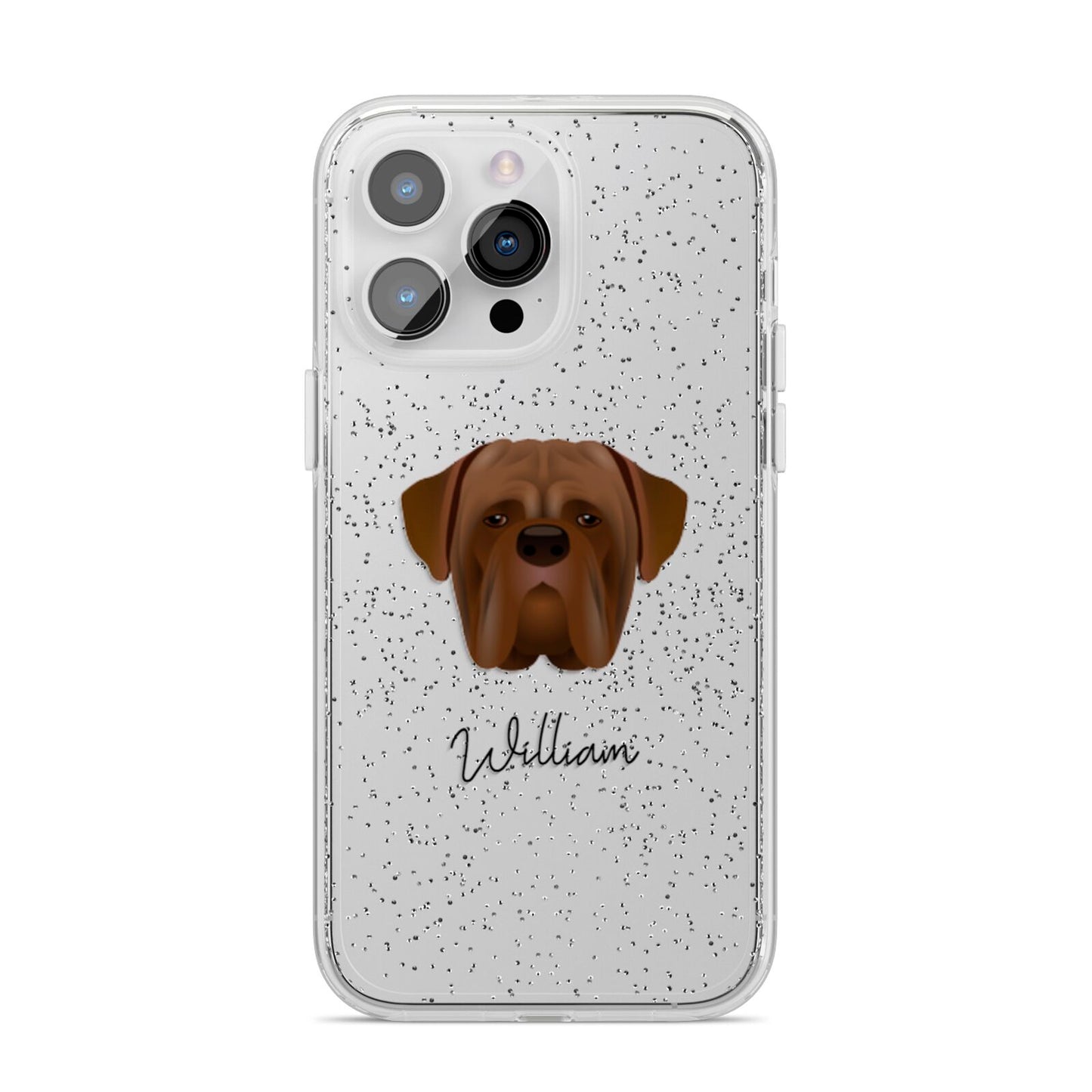 Dogue de Bordeaux Personalised iPhone 14 Pro Max Glitter Tough Case Silver