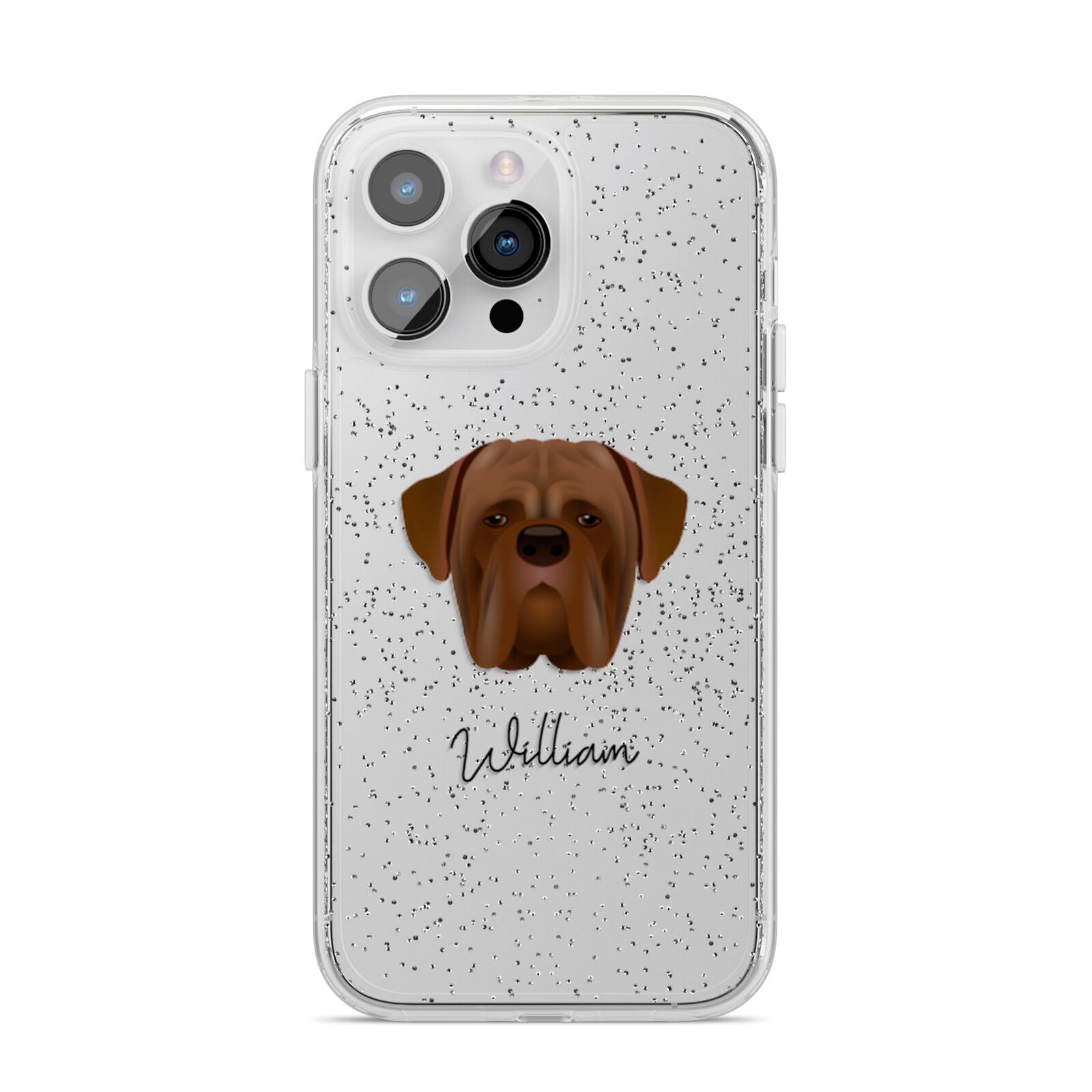 Dogue de Bordeaux Personalised iPhone 14 Pro Max Glitter Tough Case Silver