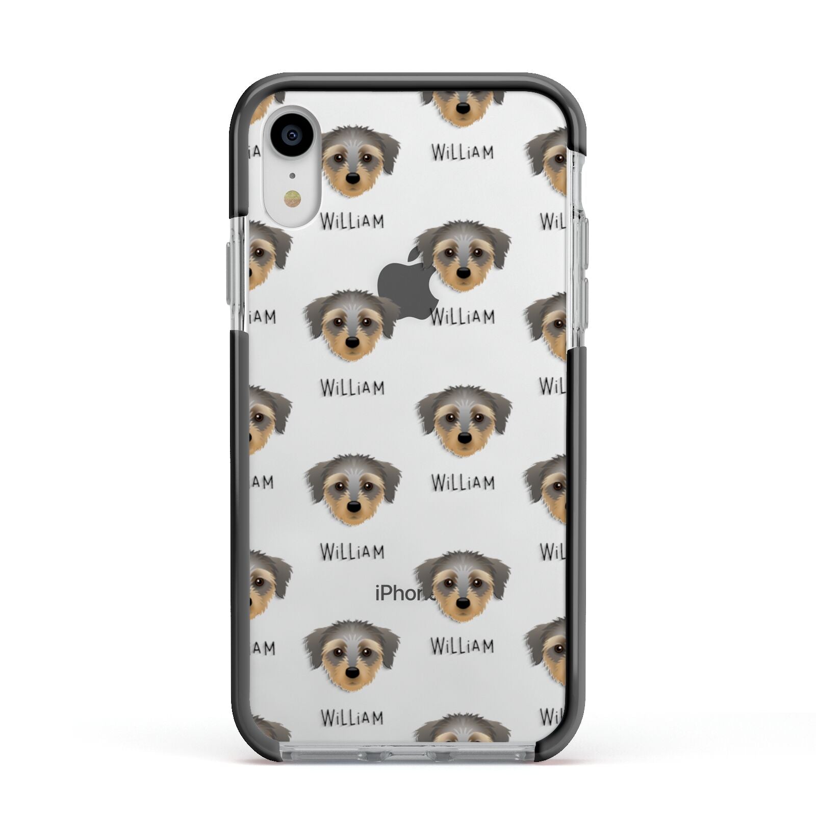 Dorkie Icon with Name Apple iPhone XR Impact Case Black Edge on Silver Phone