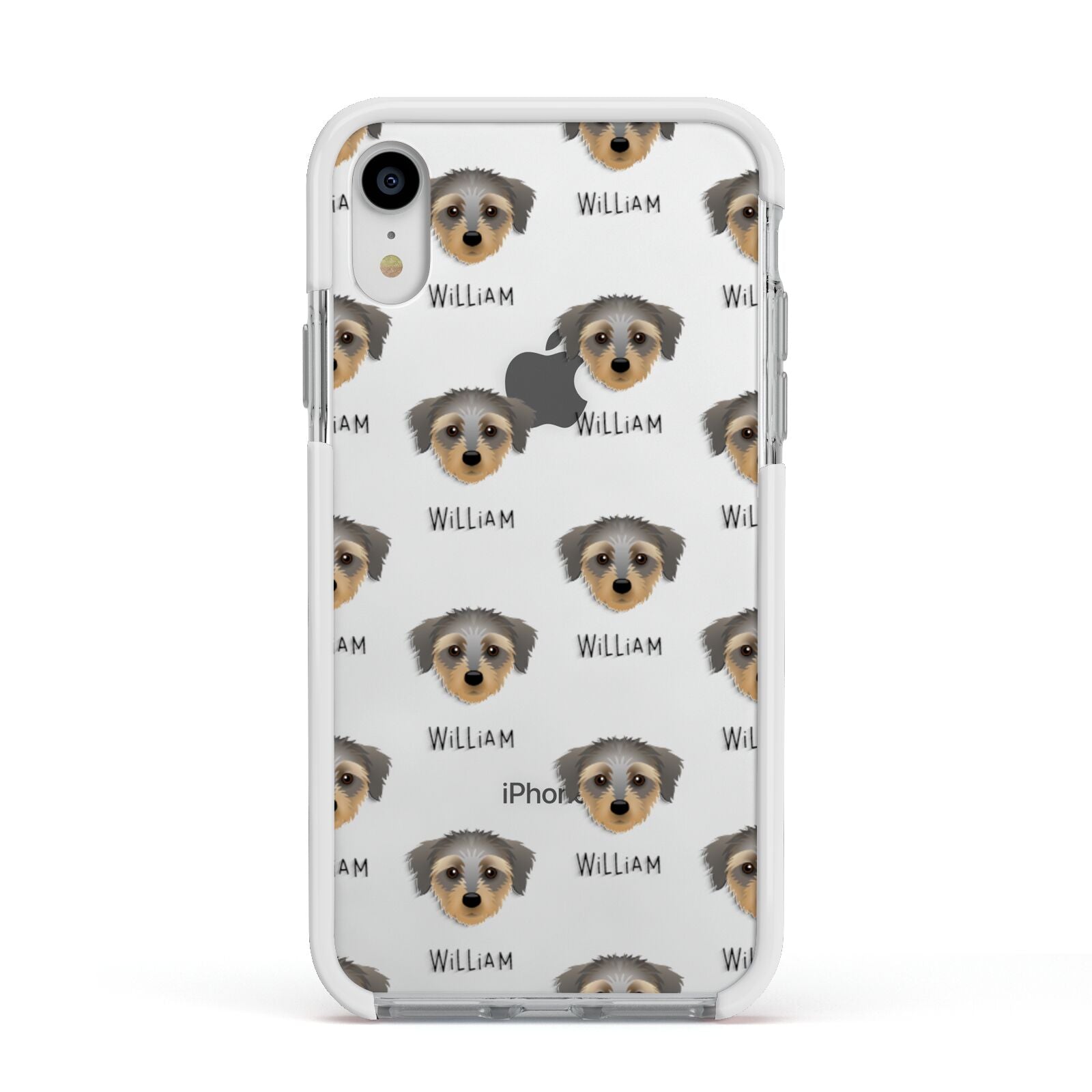Dorkie Icon with Name Apple iPhone XR Impact Case White Edge on Silver Phone