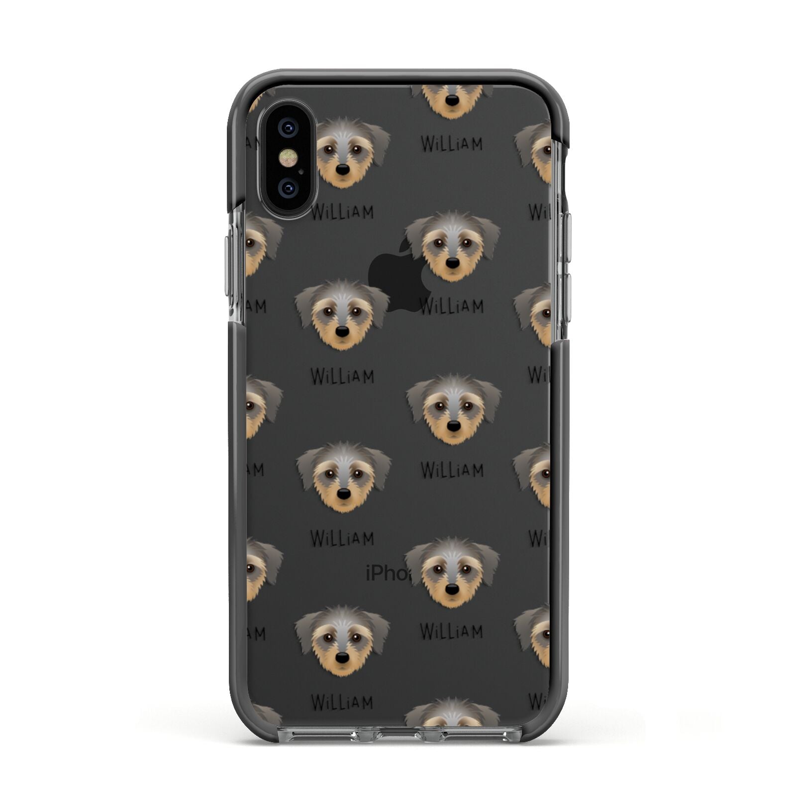 Dorkie Icon with Name Apple iPhone Xs Impact Case Black Edge on Black Phone
