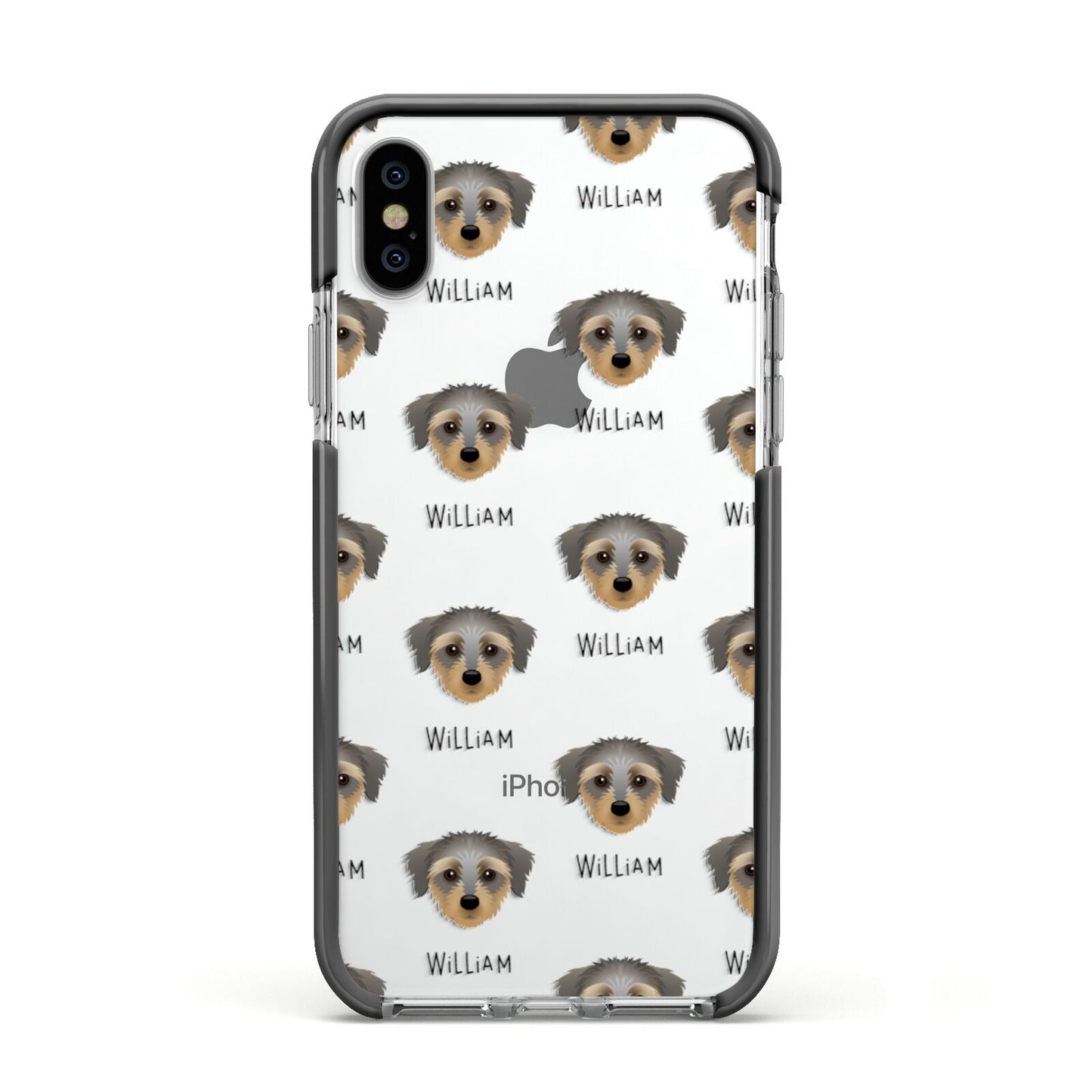 Dorkie Icon with Name Apple iPhone Xs Impact Case Black Edge on Silver Phone