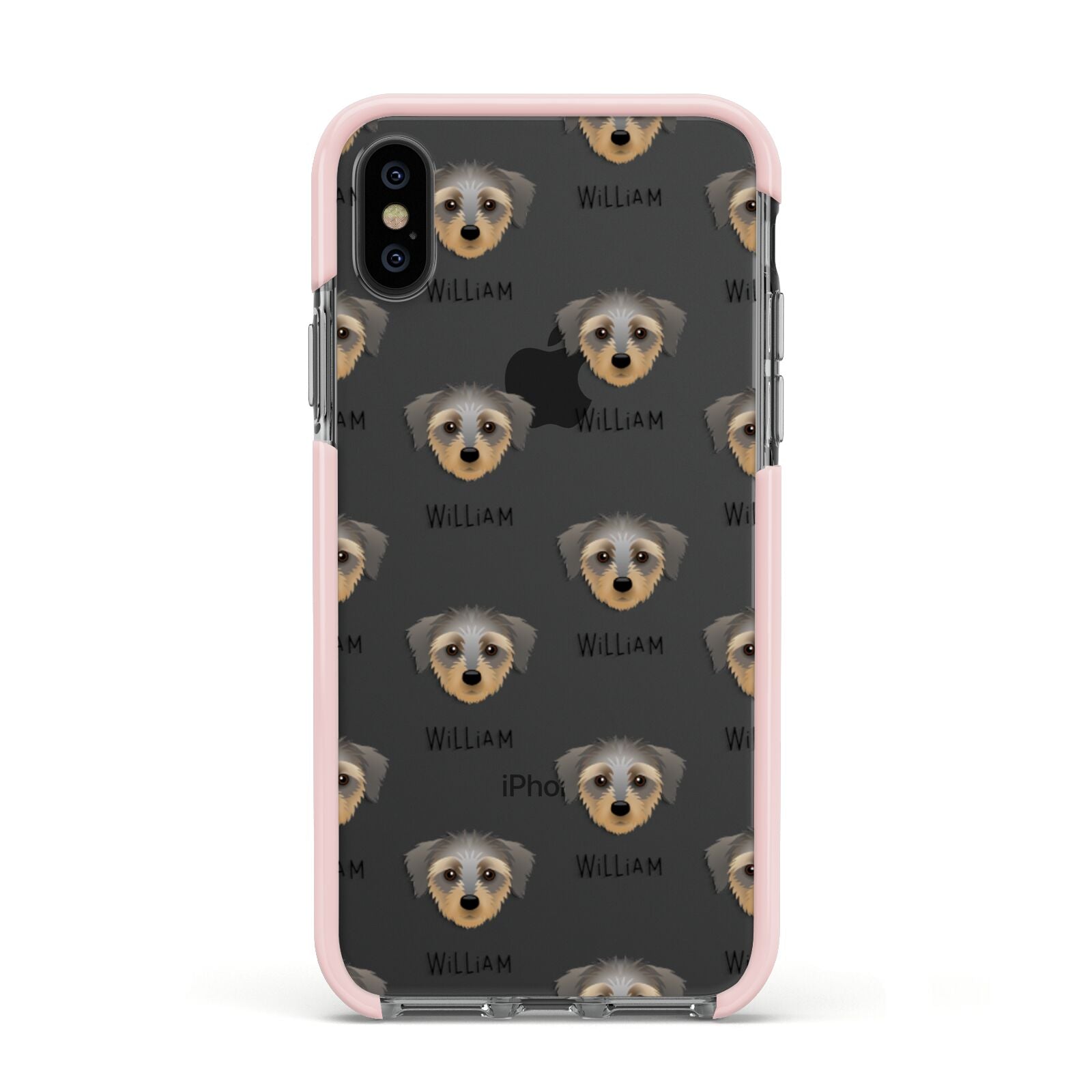 Dorkie Icon with Name Apple iPhone Xs Impact Case Pink Edge on Black Phone