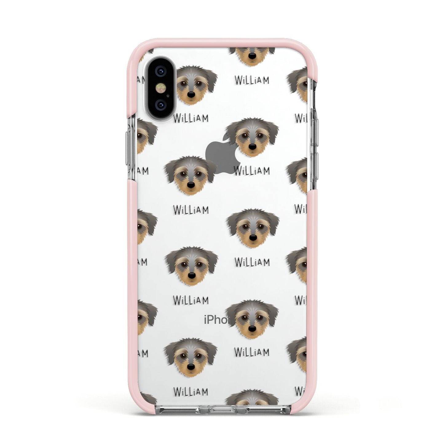 Dorkie Icon with Name Apple iPhone Xs Impact Case Pink Edge on Silver Phone
