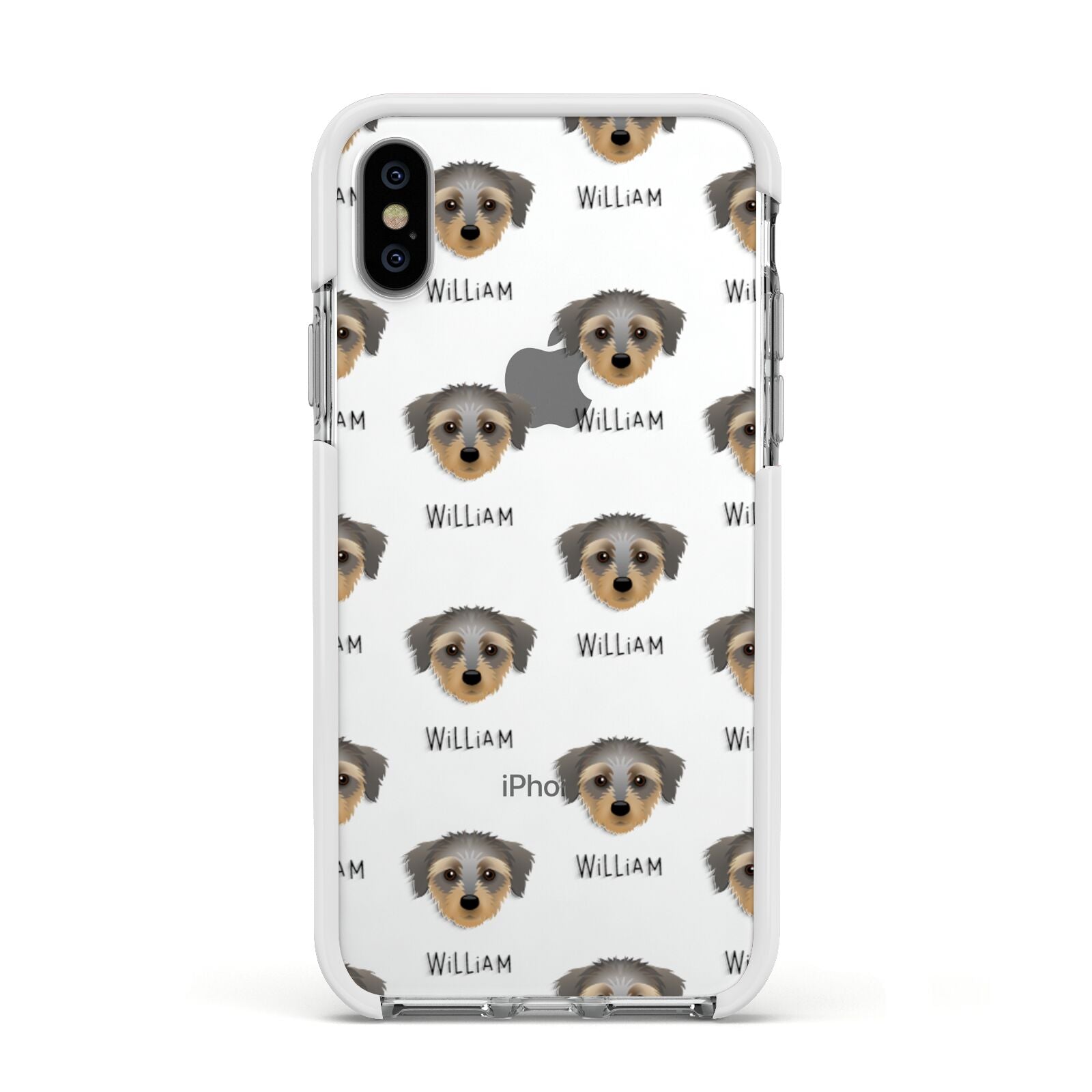 Dorkie Icon with Name Apple iPhone Xs Impact Case White Edge on Silver Phone