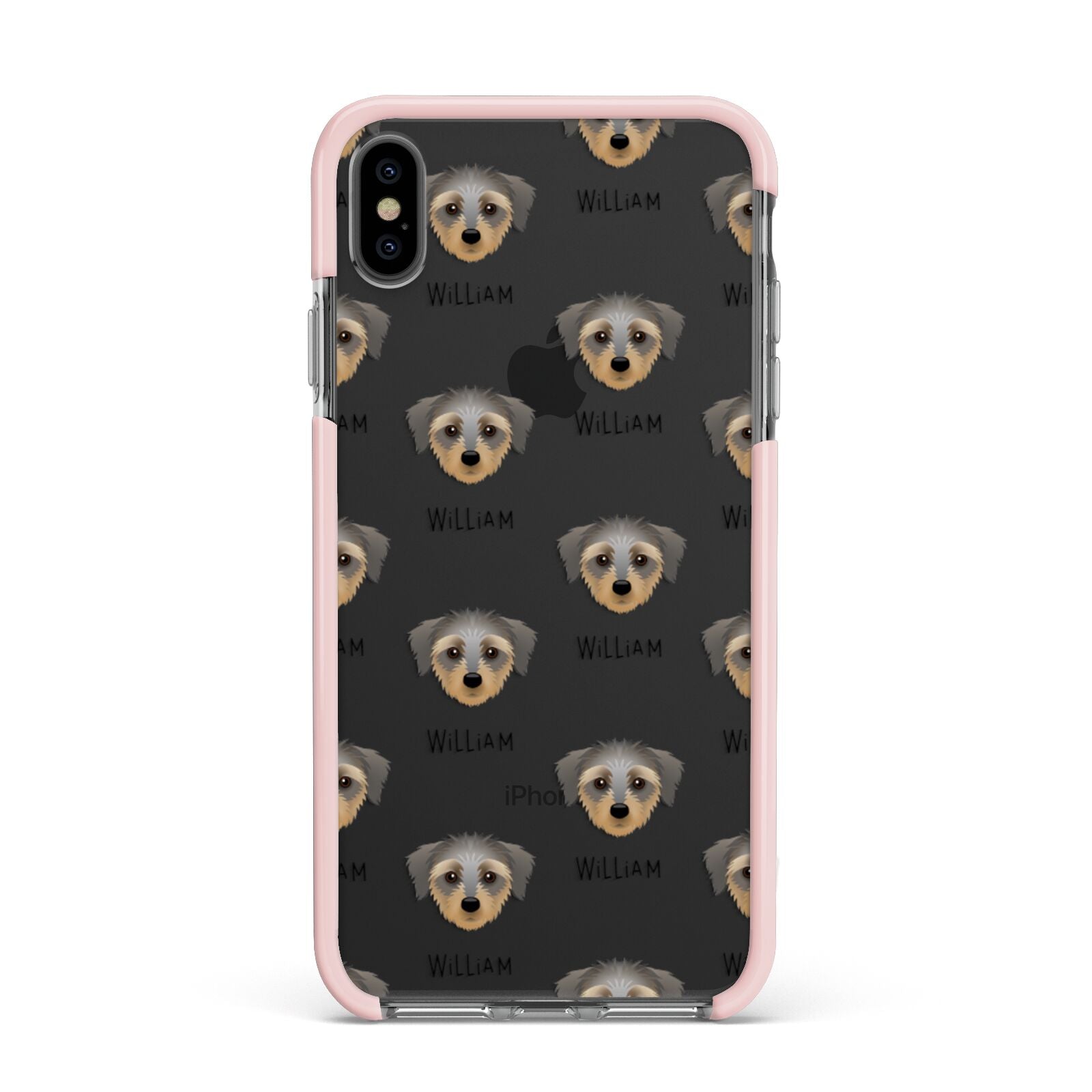 Dorkie Icon with Name Apple iPhone Xs Max Impact Case Pink Edge on Black Phone