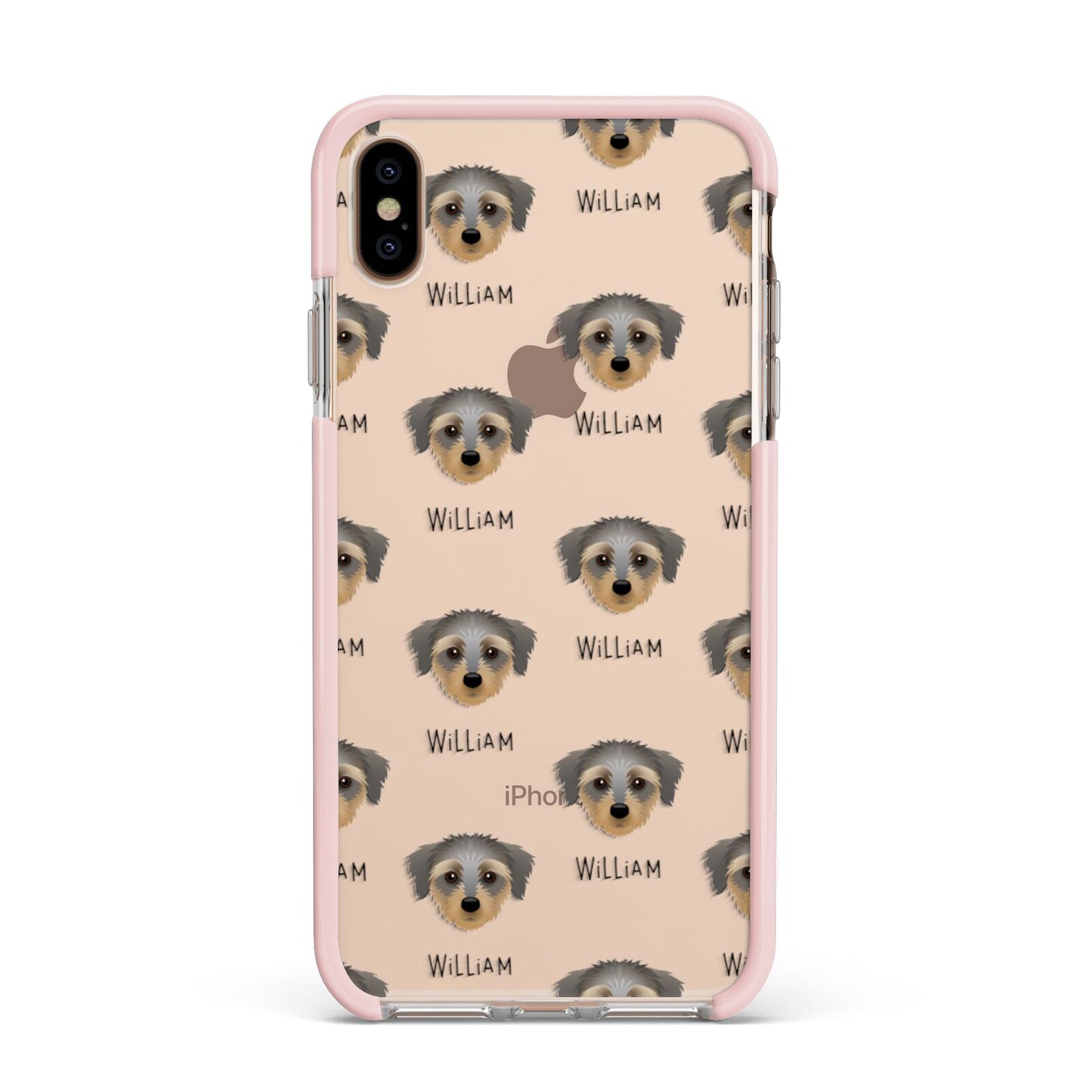 Dorkie Icon with Name Apple iPhone Xs Max Impact Case Pink Edge on Gold Phone