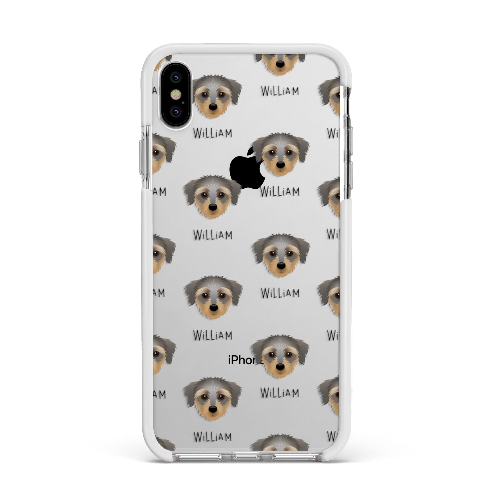 Dorkie Icon with Name Apple iPhone Xs Max Impact Case White Edge on Silver Phone