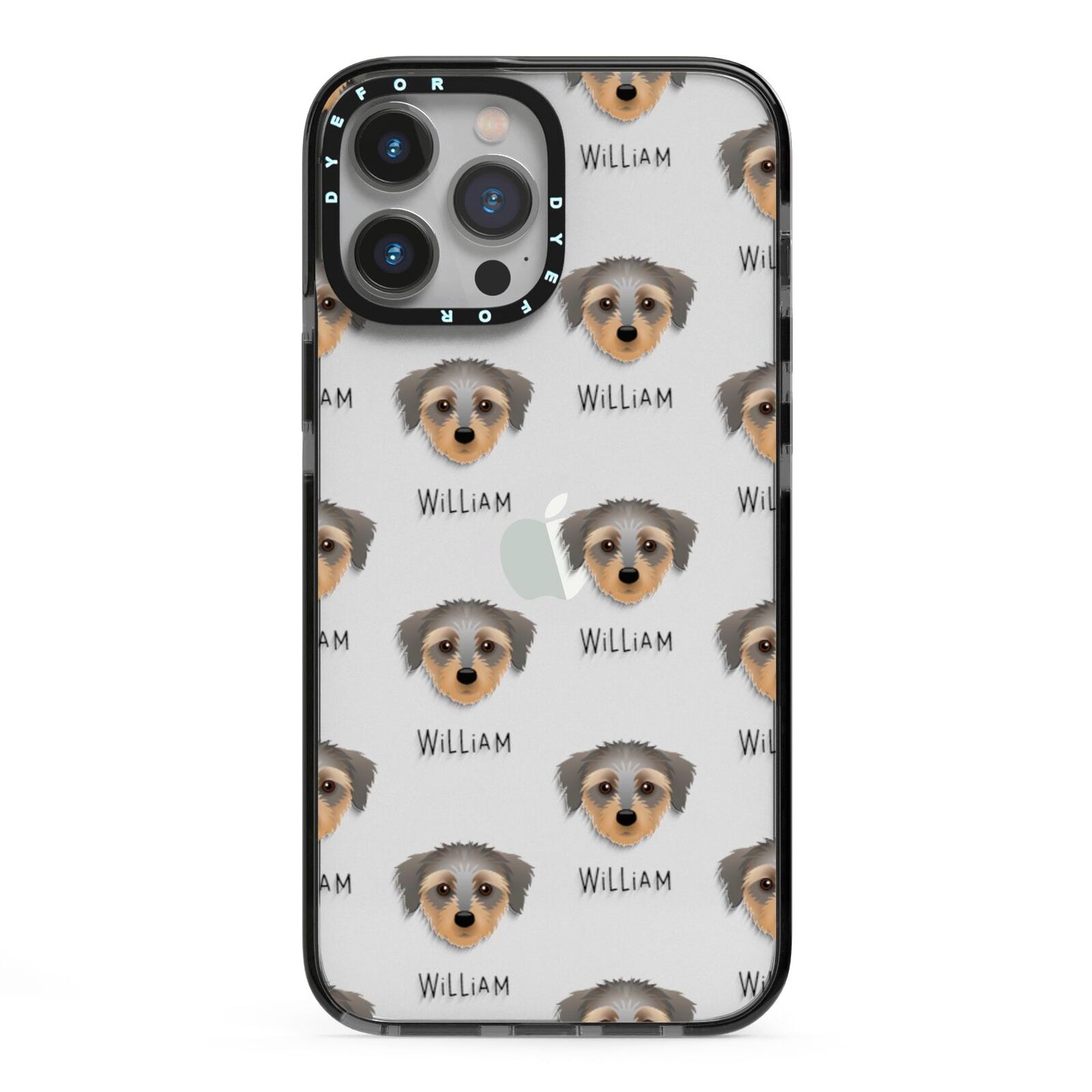 Dorkie Icon with Name iPhone 13 Pro Max Black Impact Case on Silver phone