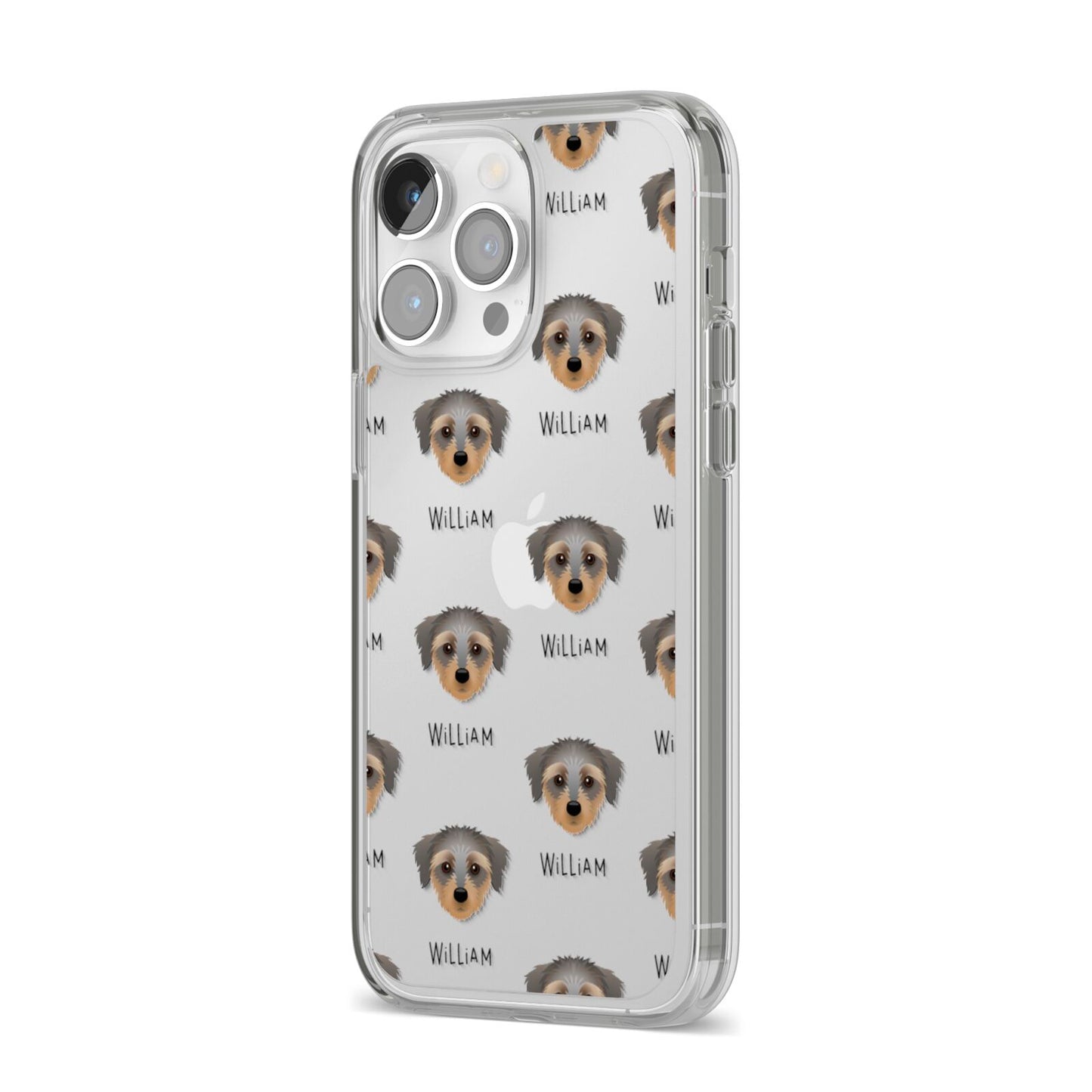 Dorkie Icon with Name iPhone 14 Pro Max Clear Tough Case Silver Angled Image