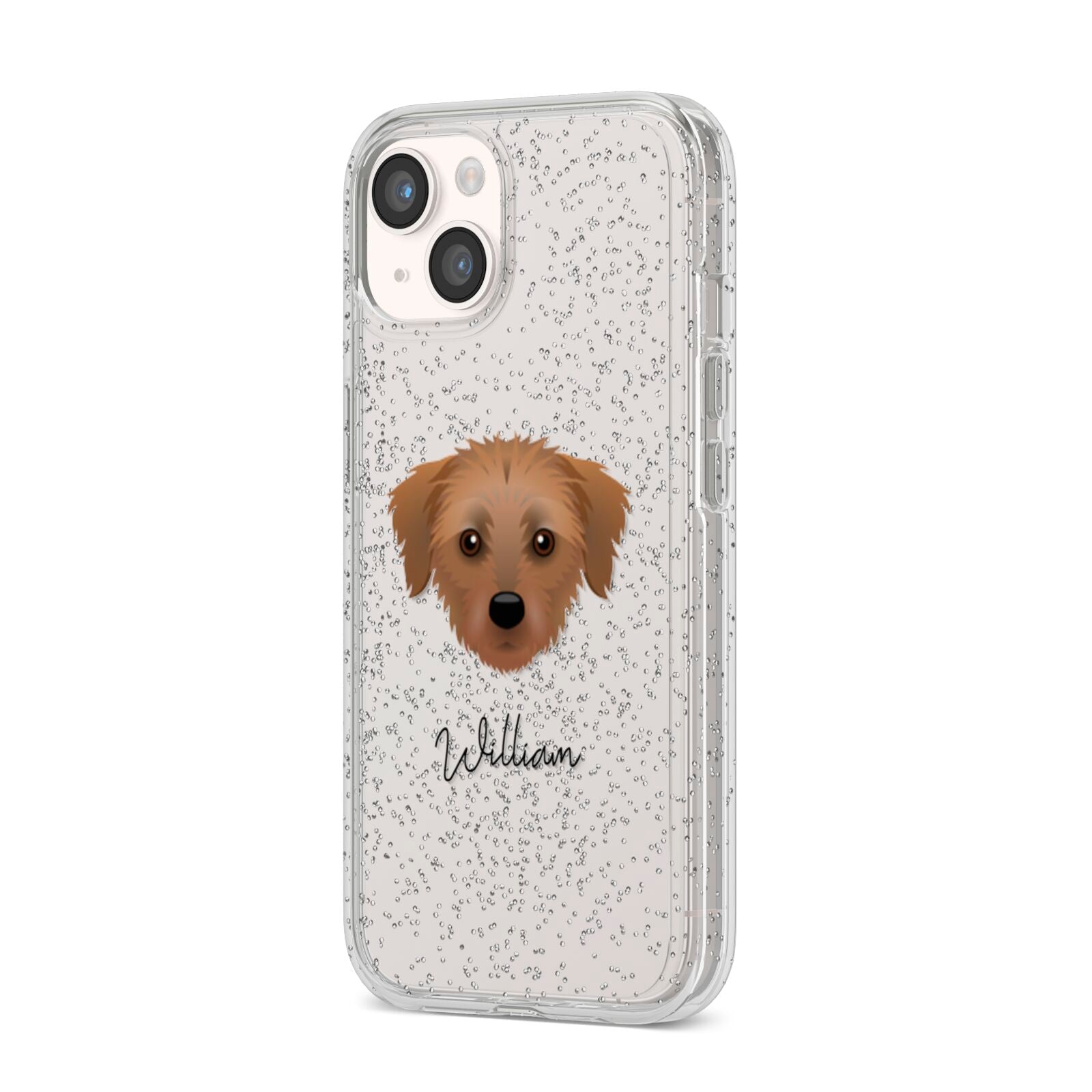 Dorkie Personalised iPhone 14 Glitter Tough Case Starlight Angled Image