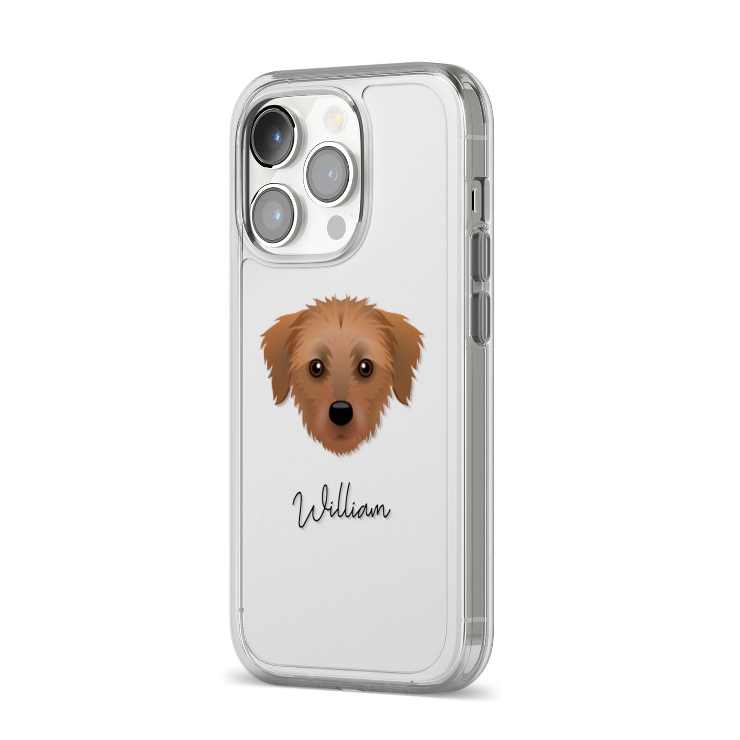 Dorkie Personalised iPhone 14 Pro Clear Tough Case Silver Angled Image