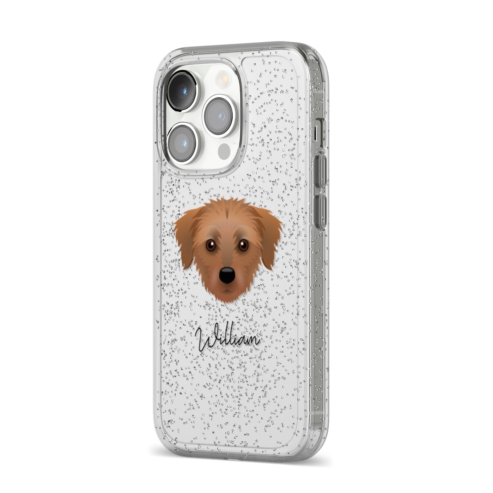 Dorkie Personalised iPhone 14 Pro Glitter Tough Case Silver Angled Image