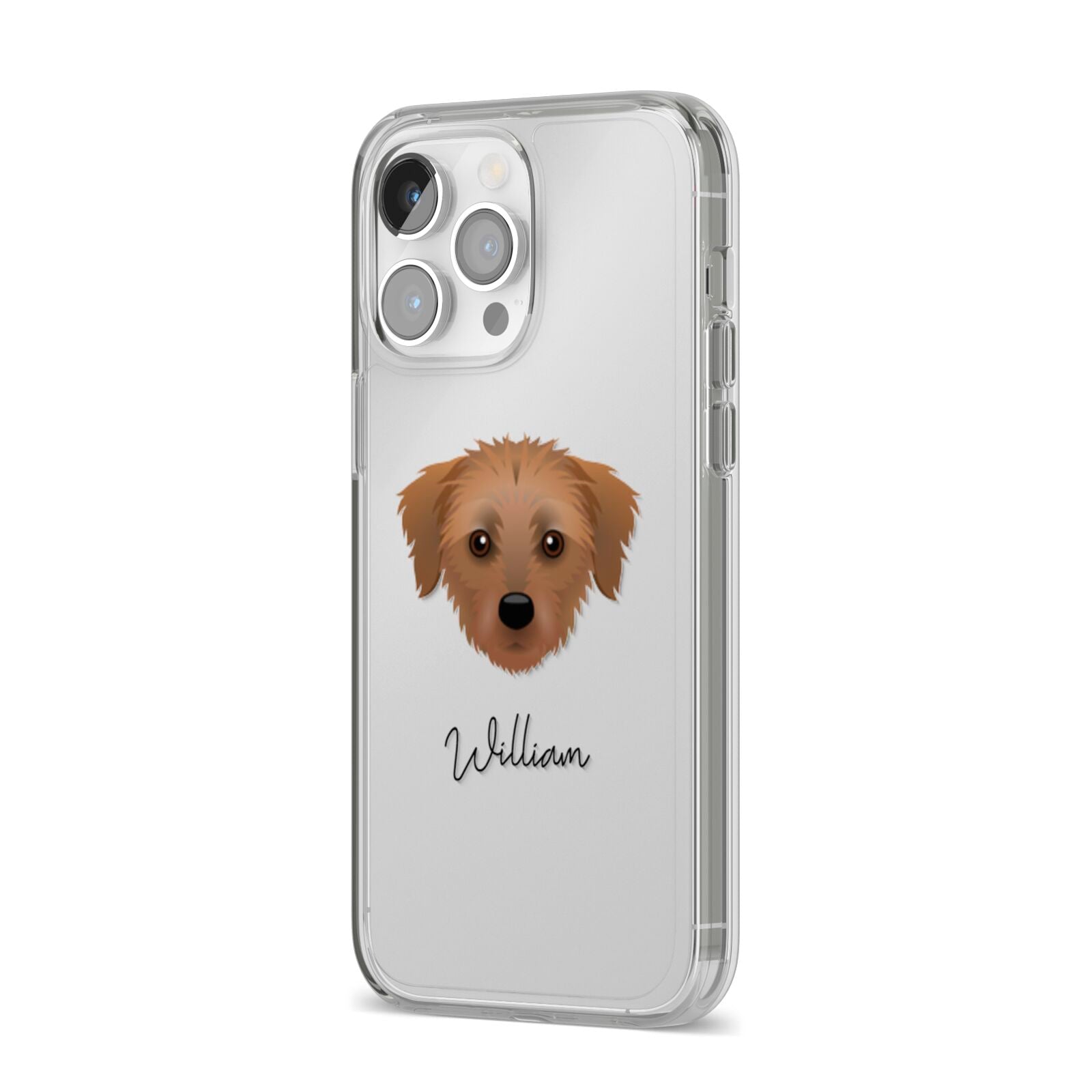Dorkie Personalised iPhone 14 Pro Max Clear Tough Case Silver Angled Image